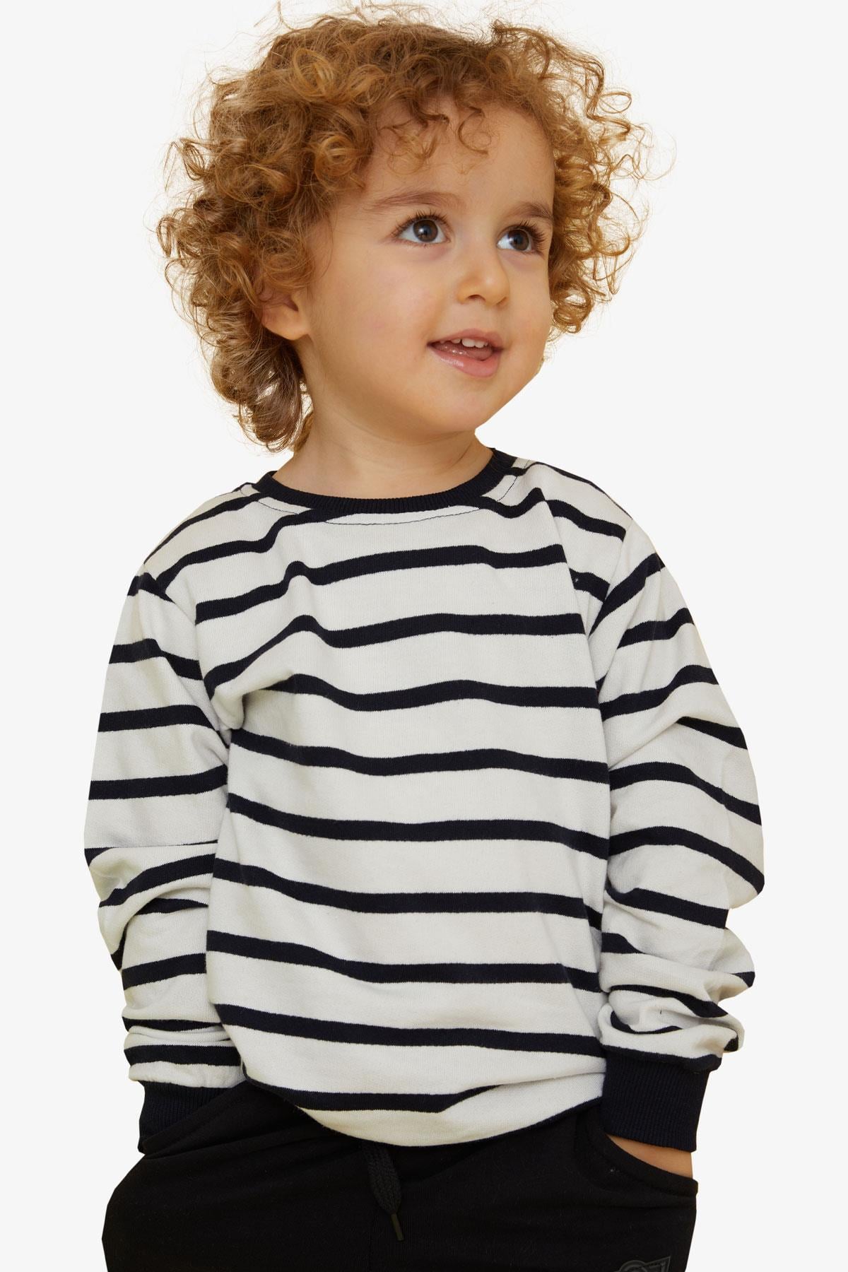 Breeze Erkek Çocuk Sweatshirt Çizgili Ekru (1.5-4 Yaş)