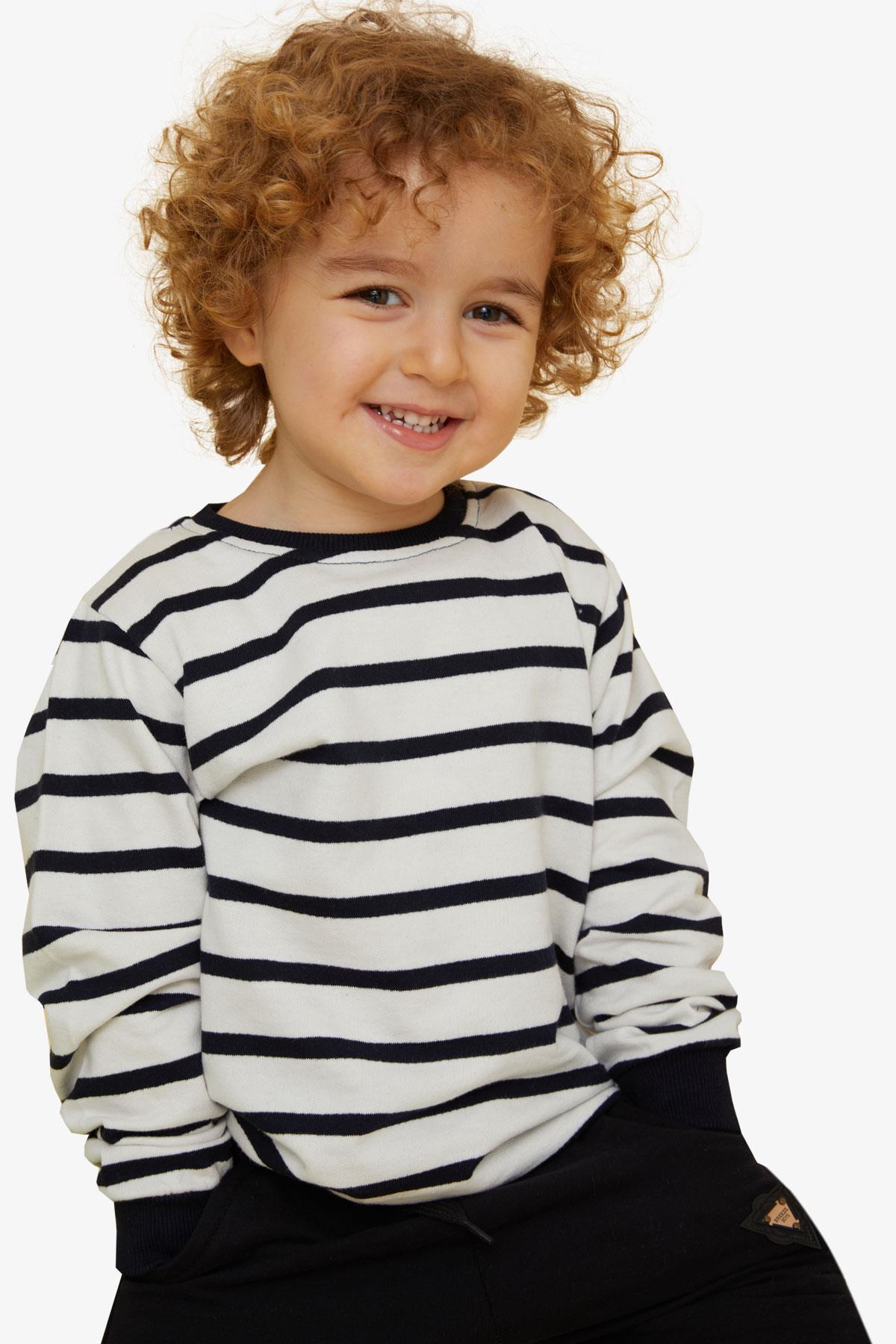Breeze Erkek Çocuk Sweatshirt Çizgili Ekru (1.5-4 Yaş)