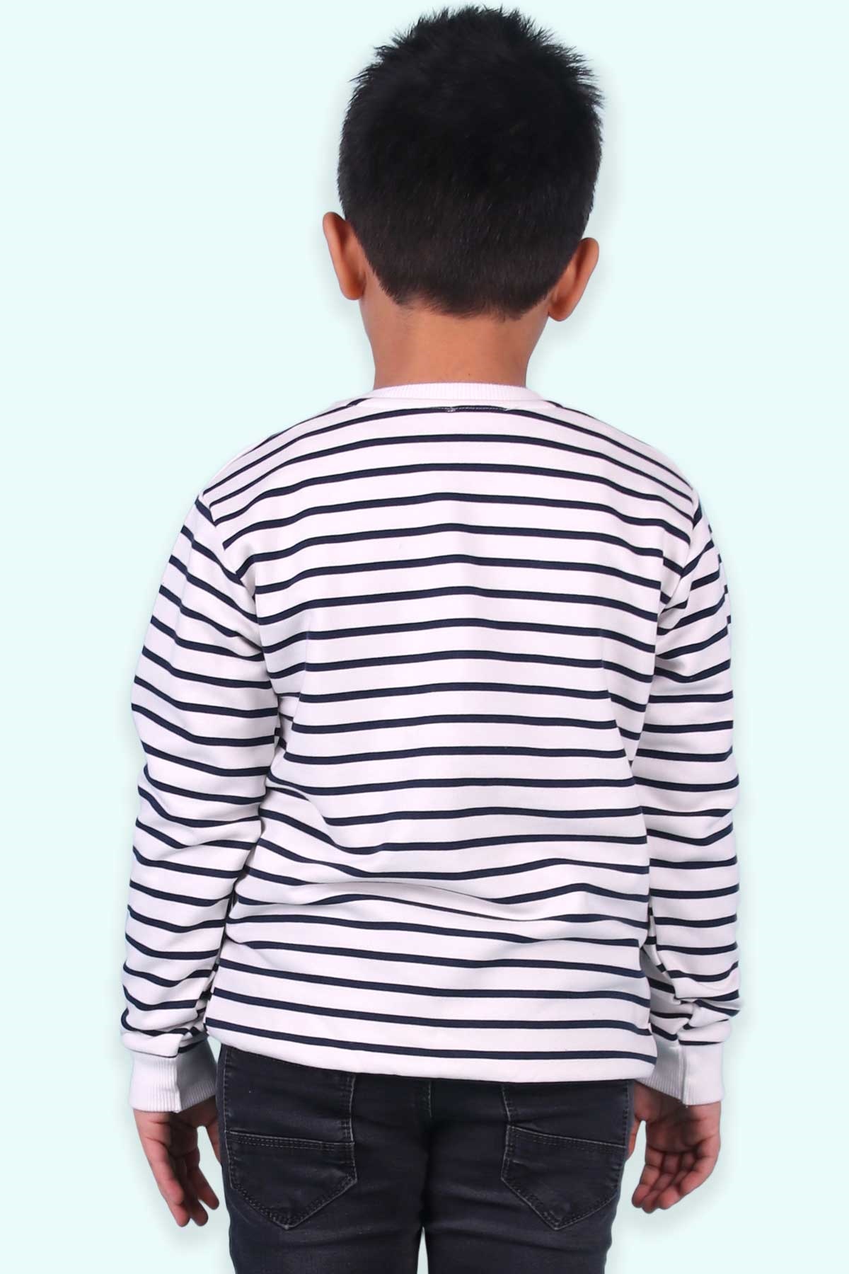 Breeze Erkek Çocuk Sweatshirt Çizgili Beyaz (5-9 Yaş)