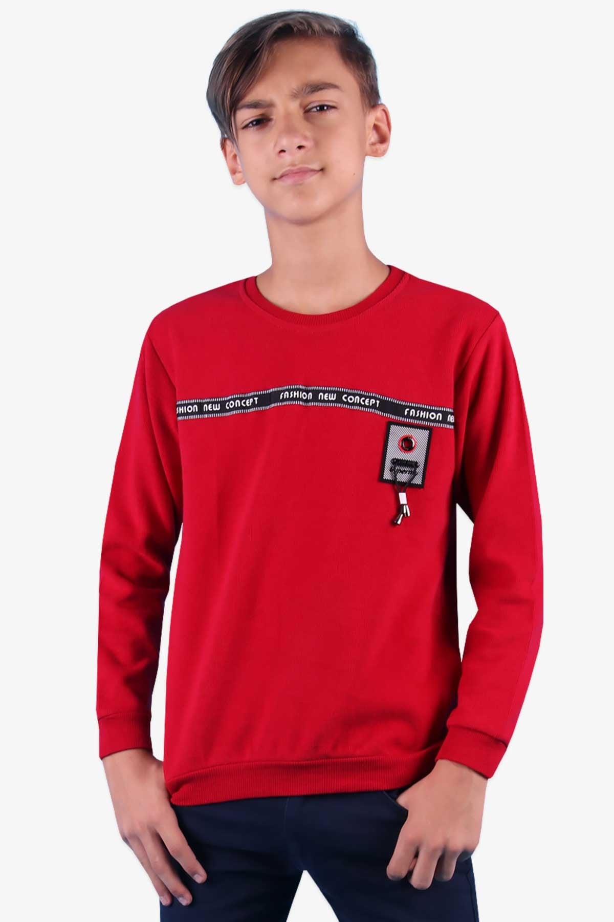 Breeze Erkek Çocuk Sweatshirt Desenli Kırmızı (9-10 Yaş)