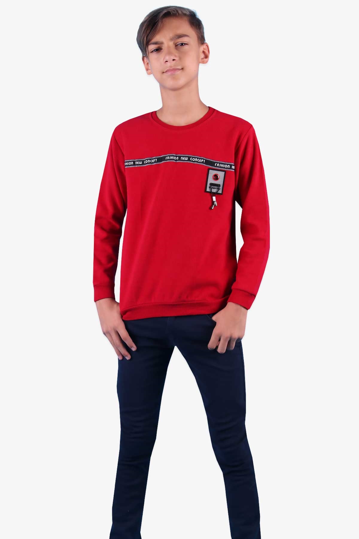 Breeze Erkek Çocuk Sweatshirt Desenli Kırmızı (9-10 Yaş)