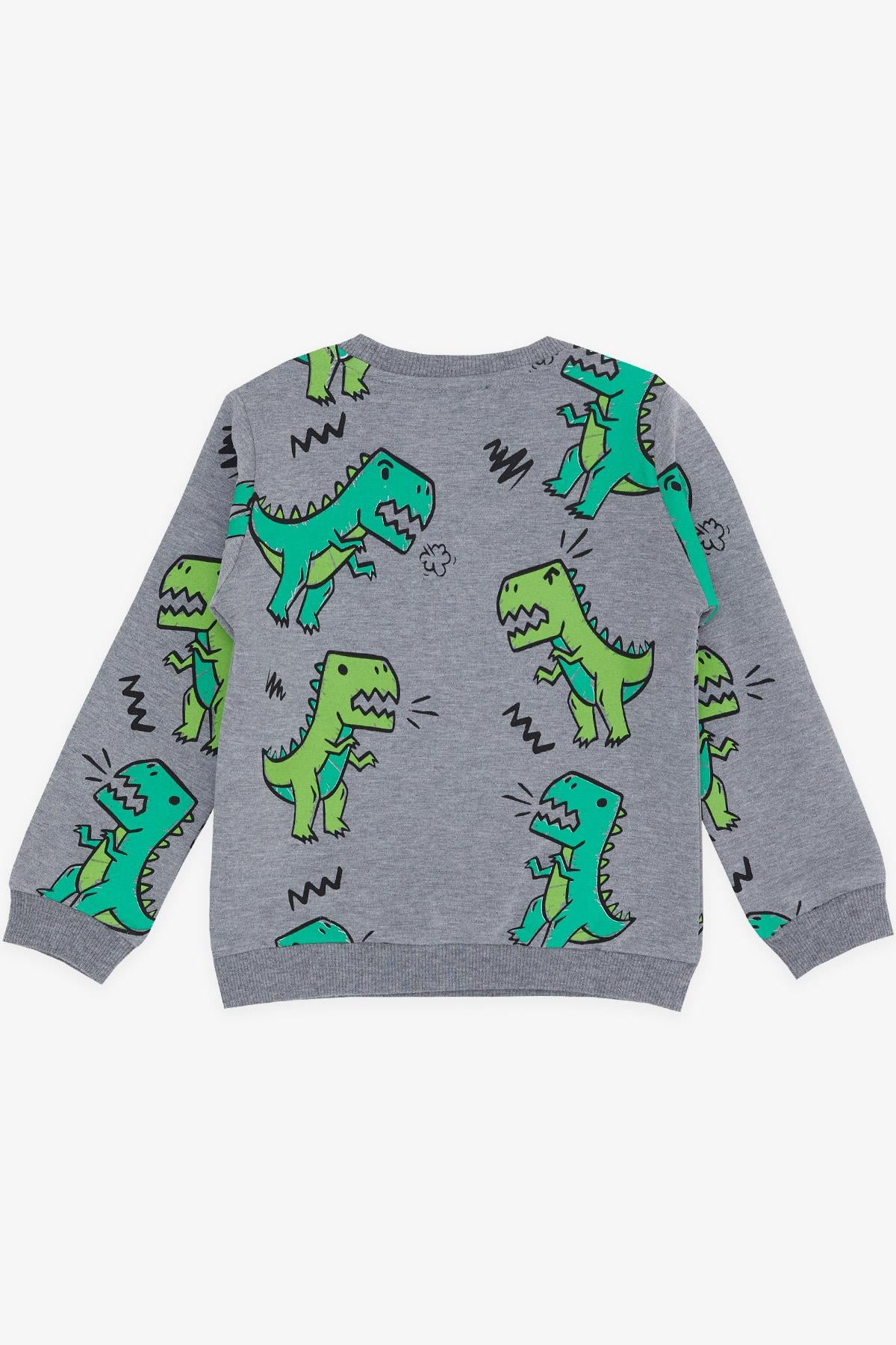 Breeze Erkek Çocuk Sweatshirt Dinazor Desenli Koyu Gri Melanj (3-8 Yaş)