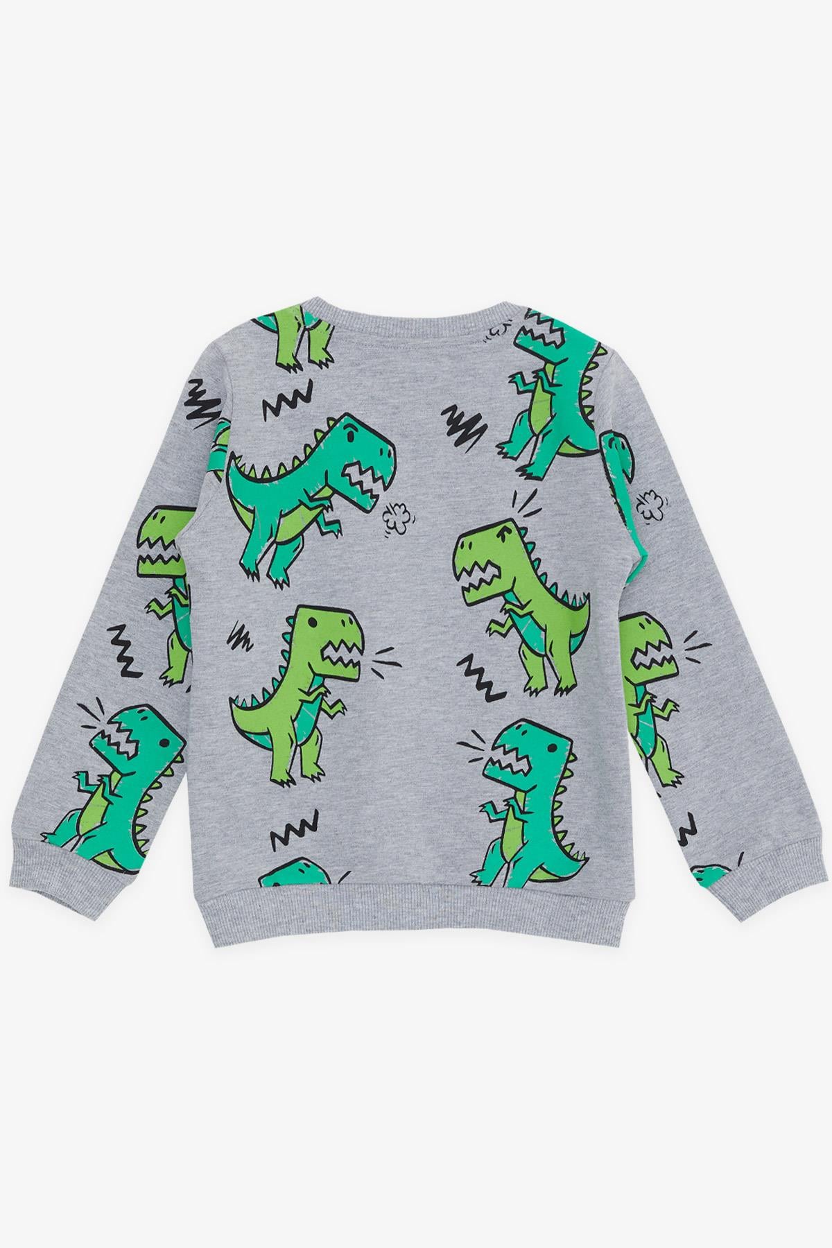 Breeze Erkek Çocuk Sweatshirt Dinazor Desenli Gri Melanj (3-8 Yaş)
