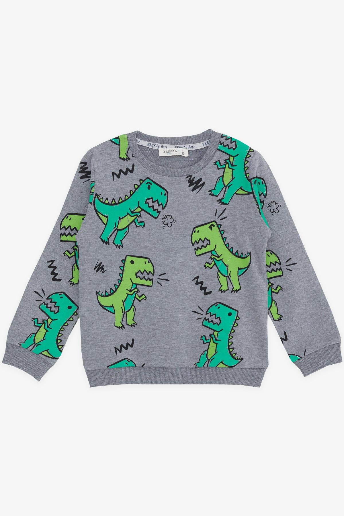 Breeze Erkek Çocuk Sweatshirt Dinazor Desenli Koyu Gri Melanj (3-8 Yaş)