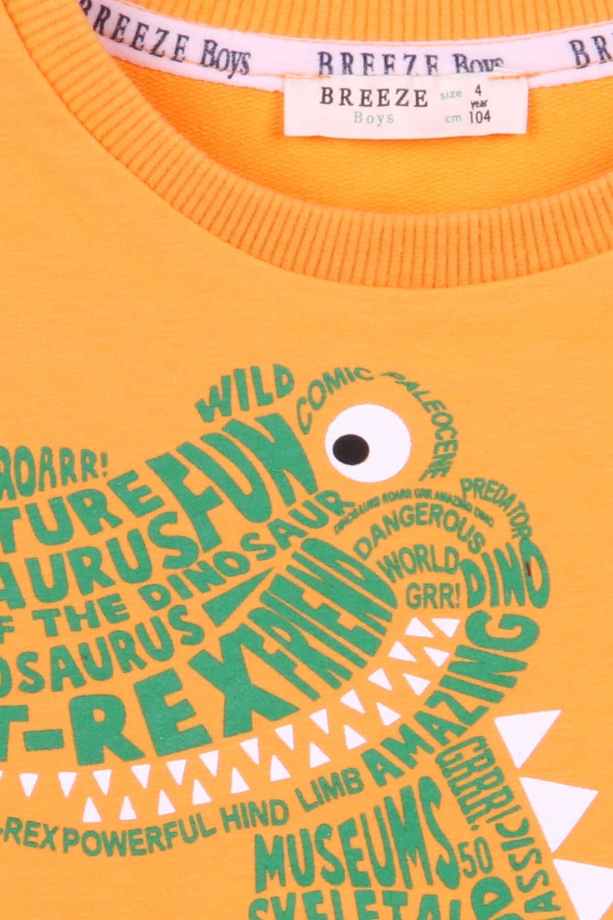 Breeze Erkek Çocuk Sweatshirt Dinozor Baskılı Hardal Sarı (4-8 Yaş)