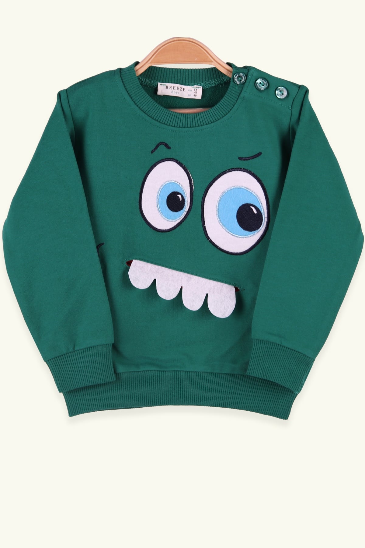 Breeze Erkek Çocuk Sweatshirt Dişleri Hareketli Yeşil (1.5-5 Yaş)
