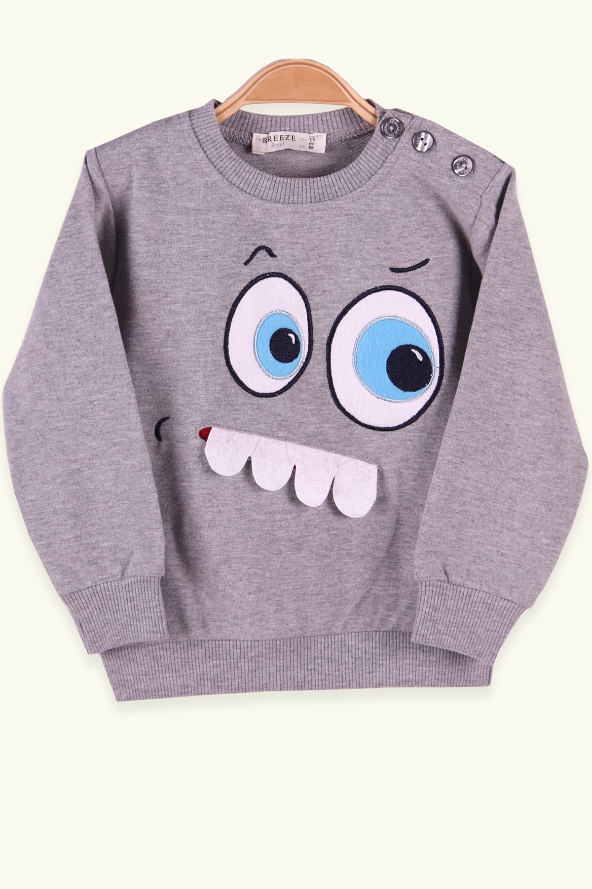 Breeze Erkek Çocuk Sweatshirt Dişleri Hareketli Gri (1.5-5 Yaş)