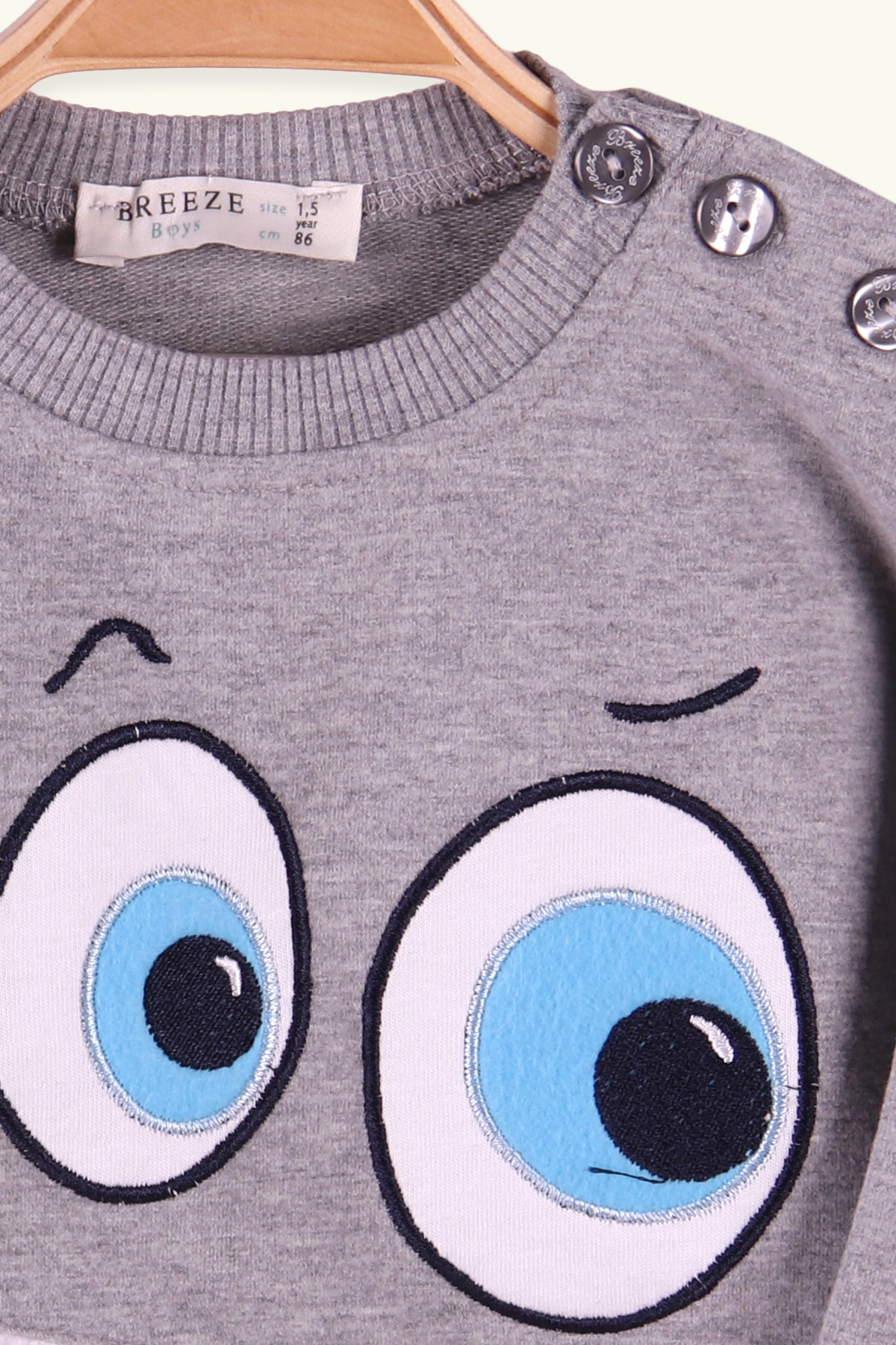 Breeze Erkek Çocuk Sweatshirt Dişleri Hareketli Gri (1.5-5 Yaş)