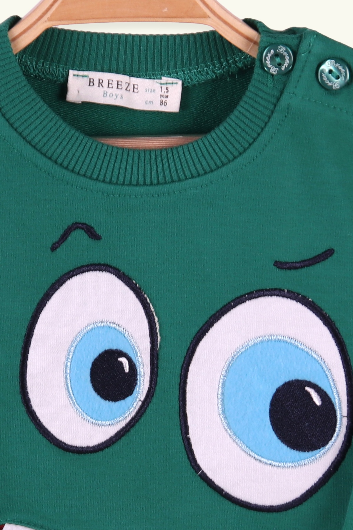 Breeze Erkek Çocuk Sweatshirt Dişleri Hareketli Yeşil (1.5-5 Yaş)