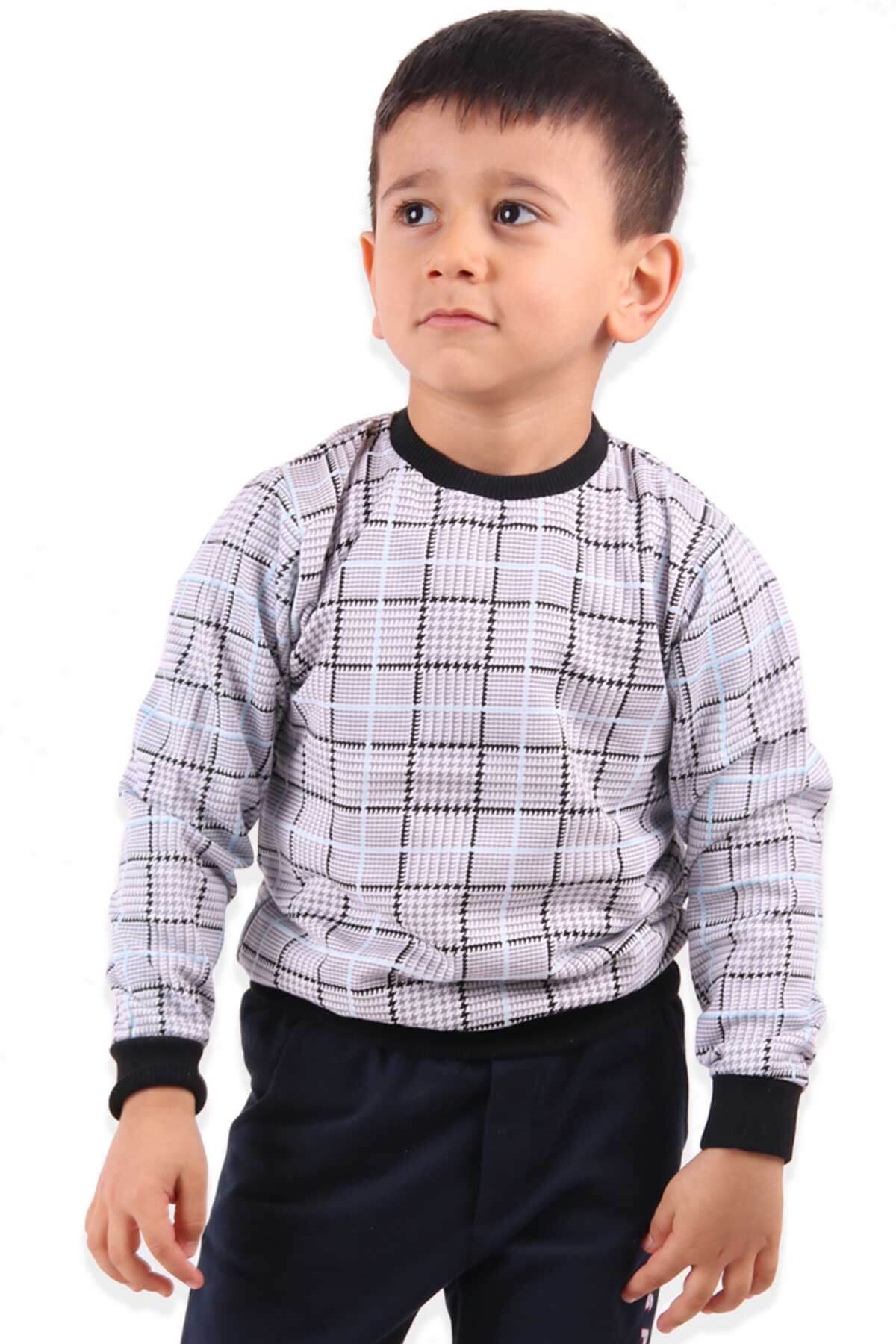 BREEZE Erkek Çocuk Sweatshirt Ekoseli Siyah-Beyaz (1.5-3 Yaş)