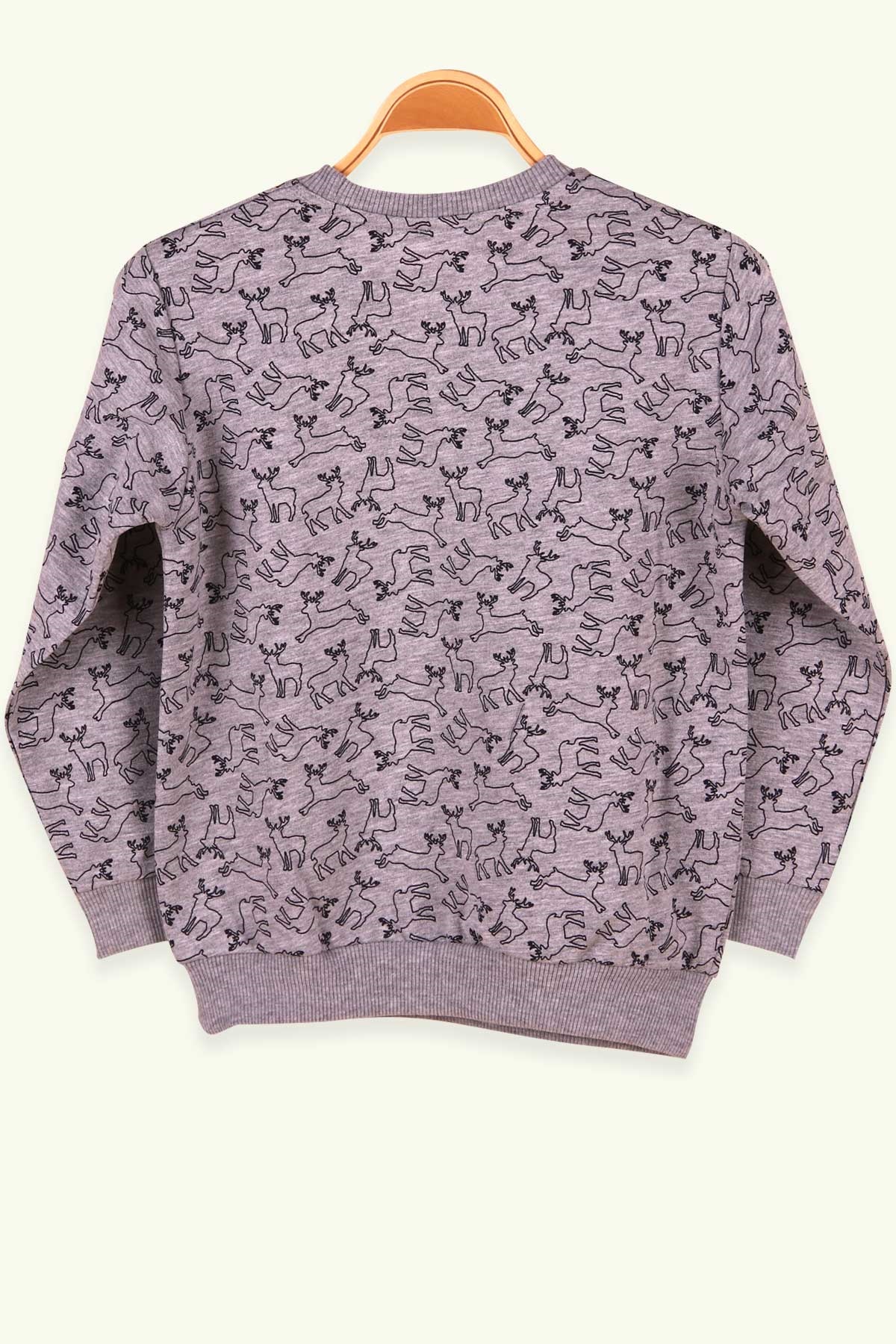 Breeze Erkek Çocuk Sweatshirt Geyik Desenli Gri (5-9 Yaş)