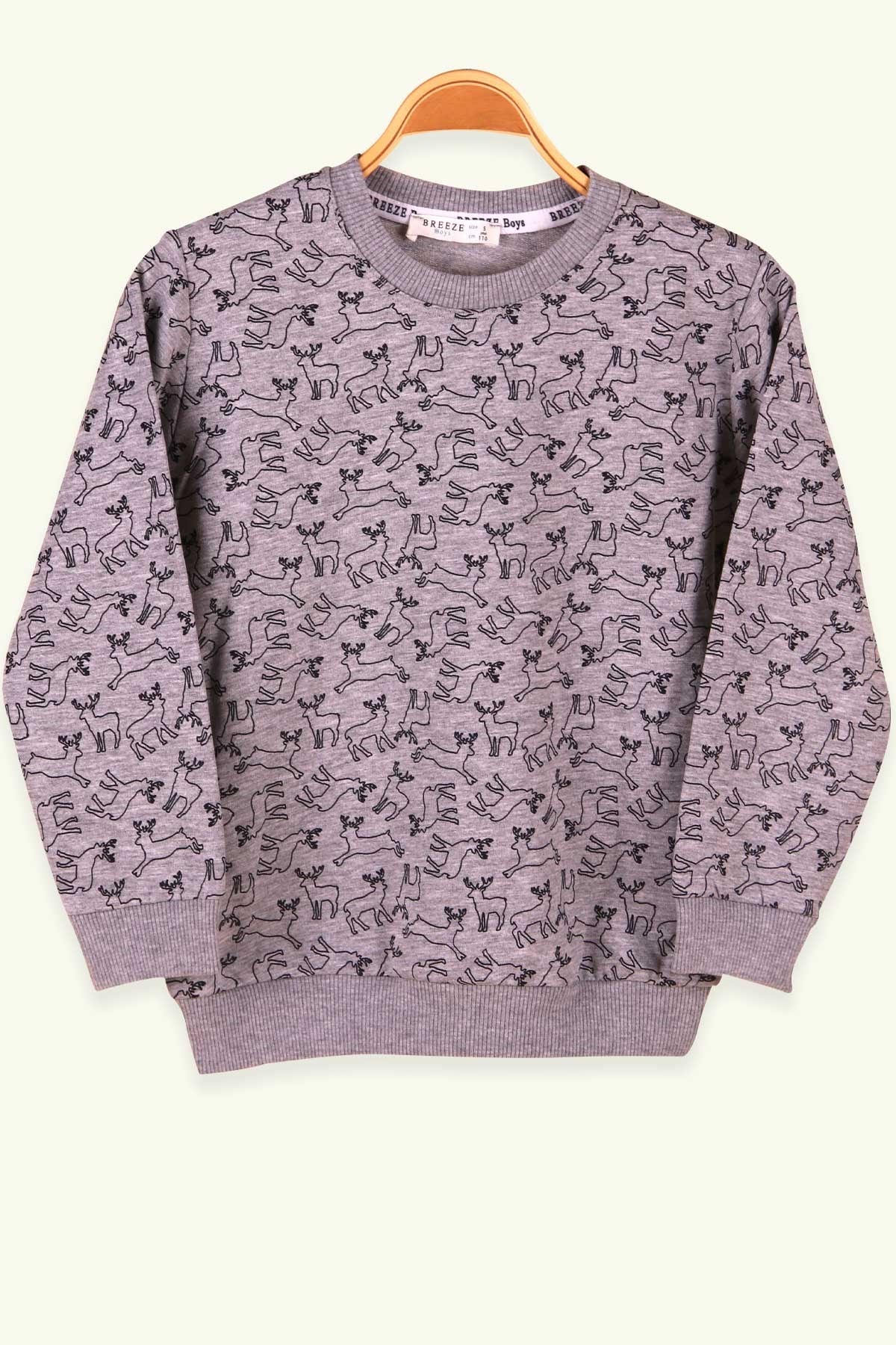 Breeze Erkek Çocuk Sweatshirt Geyik Desenli Gri (5-9 Yaş)