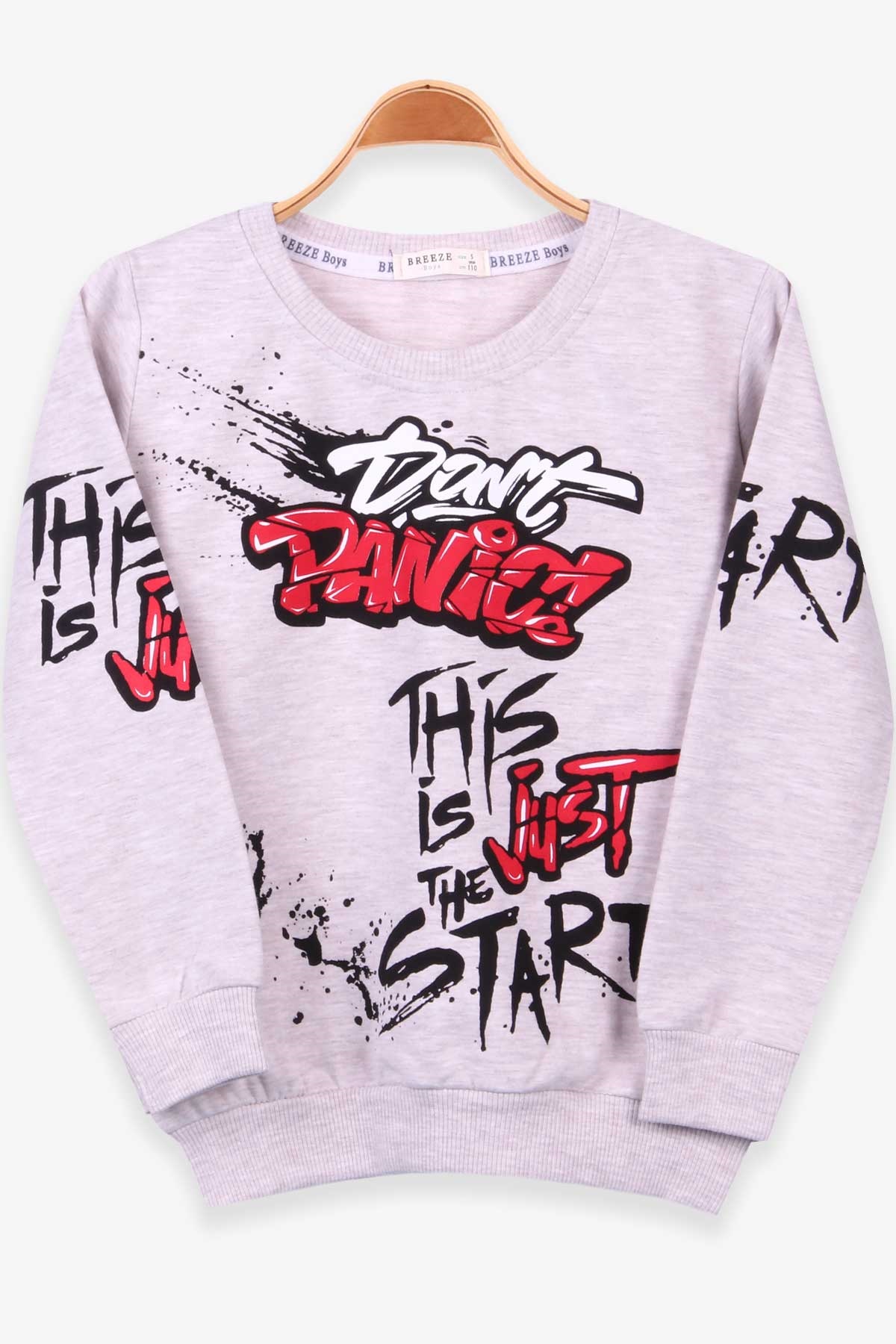 Breeze Erkek Çocuk Sweatshirt Graffiti Yazı Baskılı Bej Melanj (5-10 Yaş)