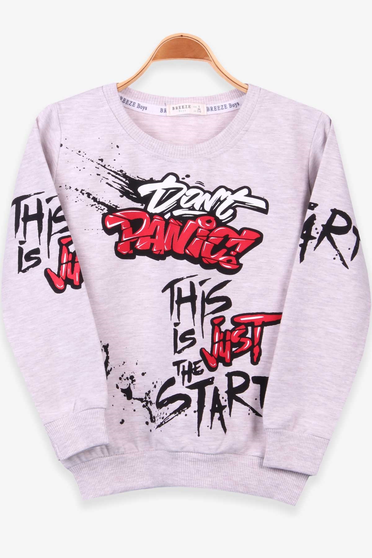 Breeze Erkek Çocuk Sweatshirt Graffiti Yazı Baskılı Bej Melanj (5-10 Yaş)