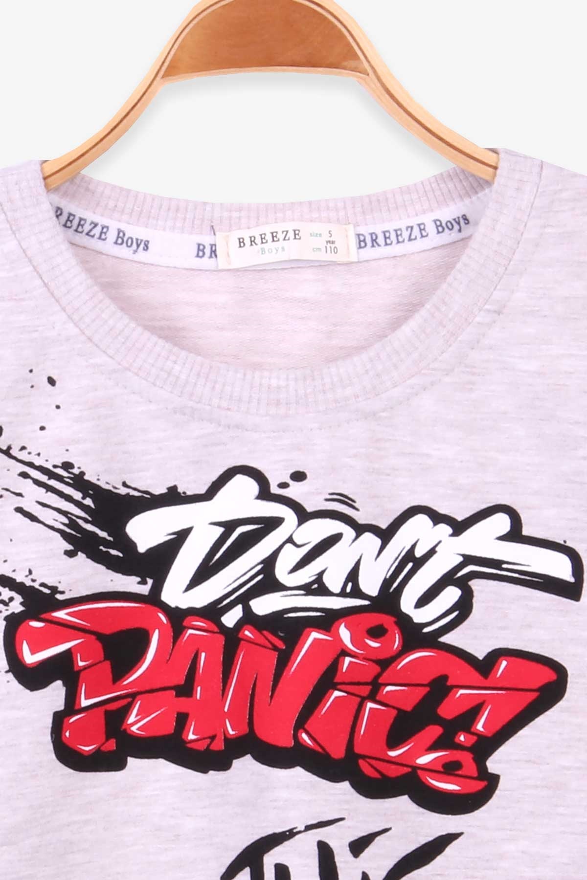 Breeze Erkek Çocuk Sweatshirt Graffiti Yazı Baskılı Bej Melanj (5-10 Yaş)
