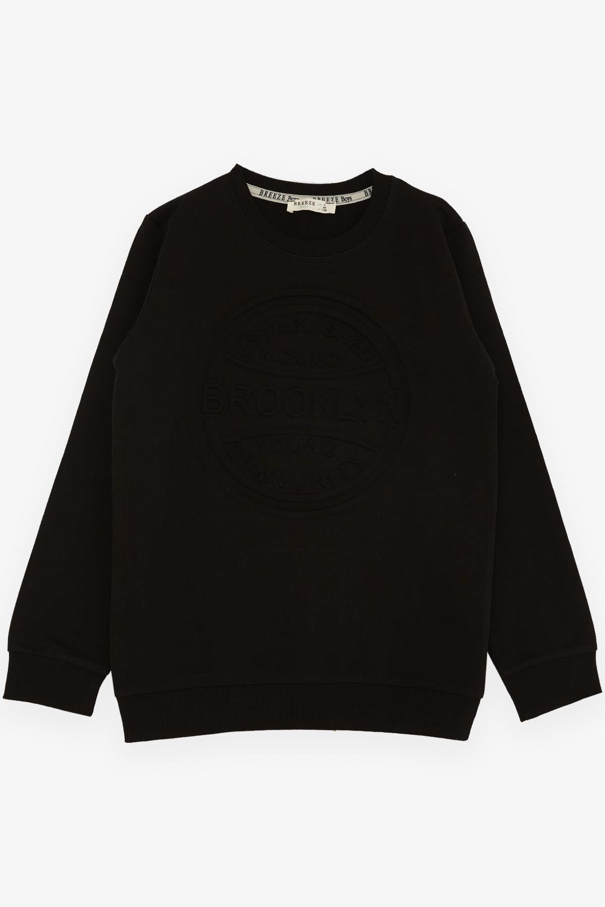 Breeze Erkek Çocuk Sweatshirt Kabartma Yazı Baskılı Siyah (6-12 Yaş)