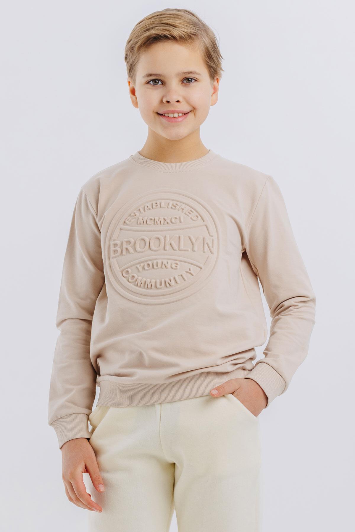 Breeze Erkek Çocuk Sweatshirt Kabartma Yazı Baskılı Bej (8 Yaş)