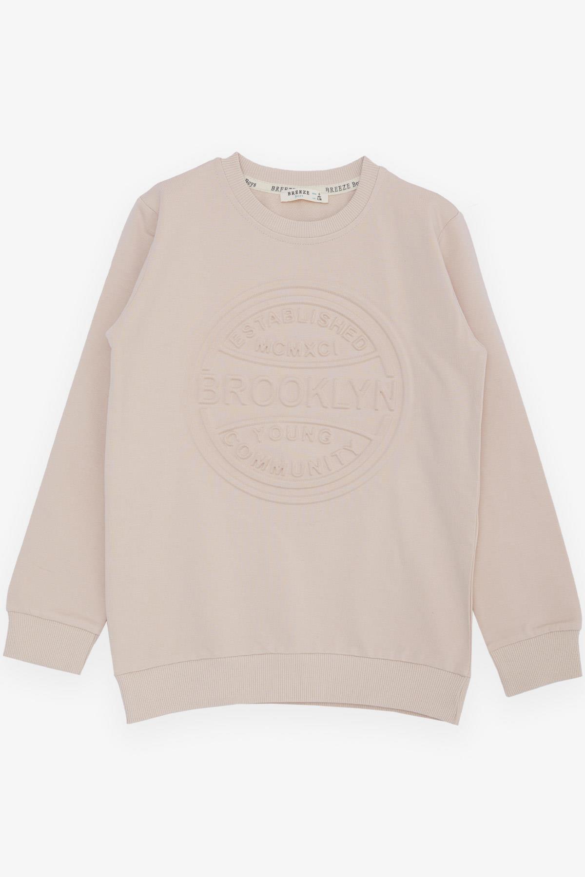 Breeze Erkek Çocuk Sweatshirt Kabartma Yazı Baskılı Bej (6-12 Yaş)