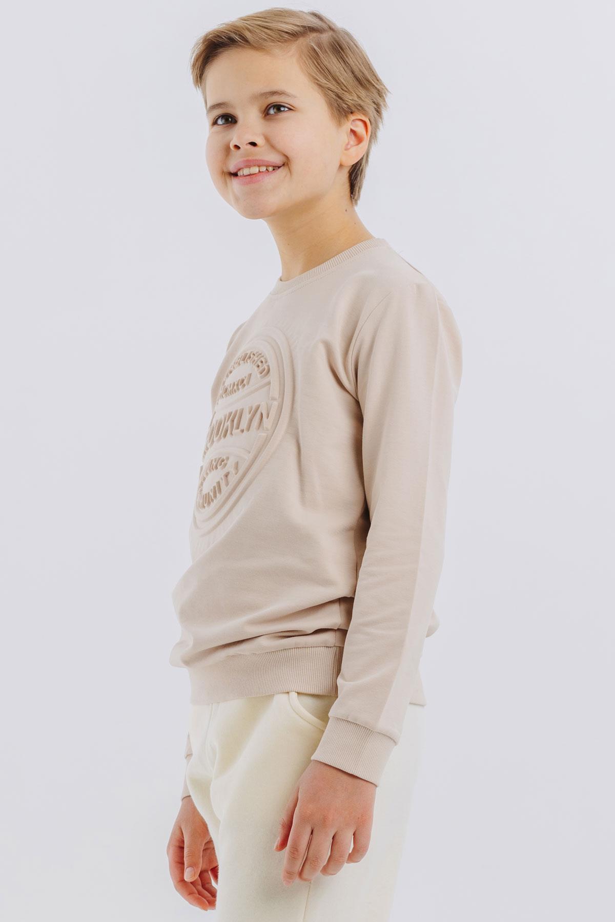 Breeze Erkek Çocuk Sweatshirt Kabartma Yazı Baskılı Bej (8 Yaş)