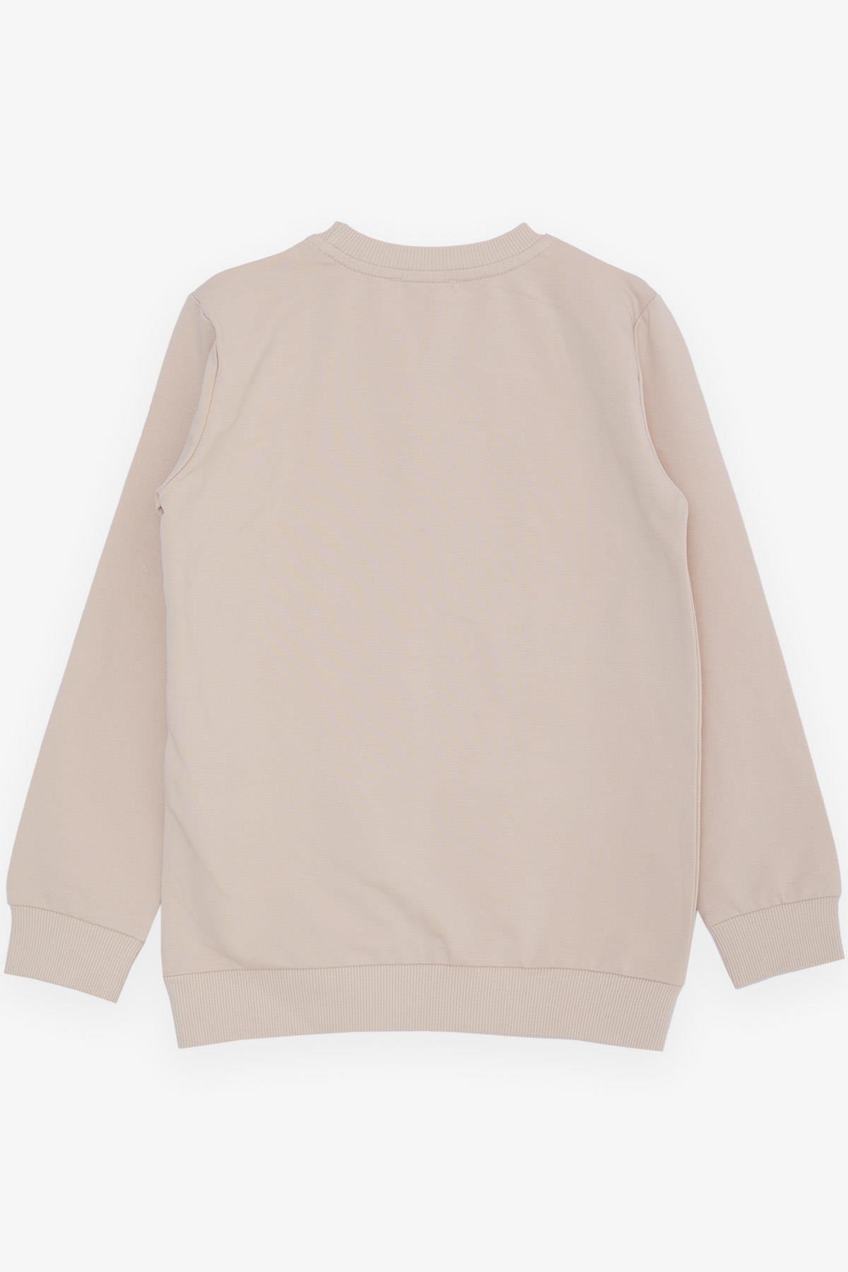 Breeze Erkek Çocuk Sweatshirt Kabartma Yazı Baskılı Bej (6-12 Yaş)