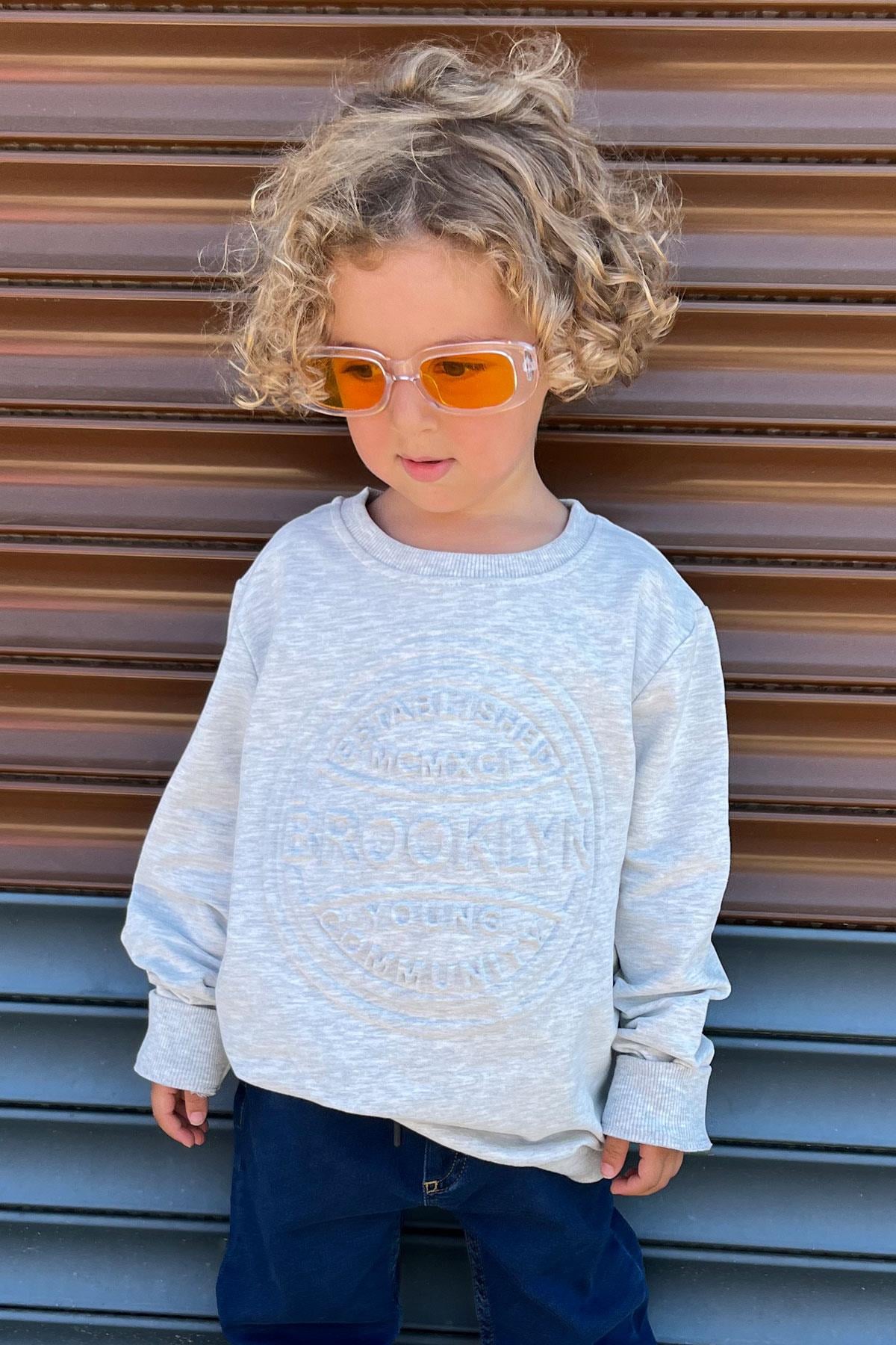 Breeze Erkek Çocuk Sweatshirt Kabartma Yazı Baskılı Açık Gri Melanj (9 Yaş)