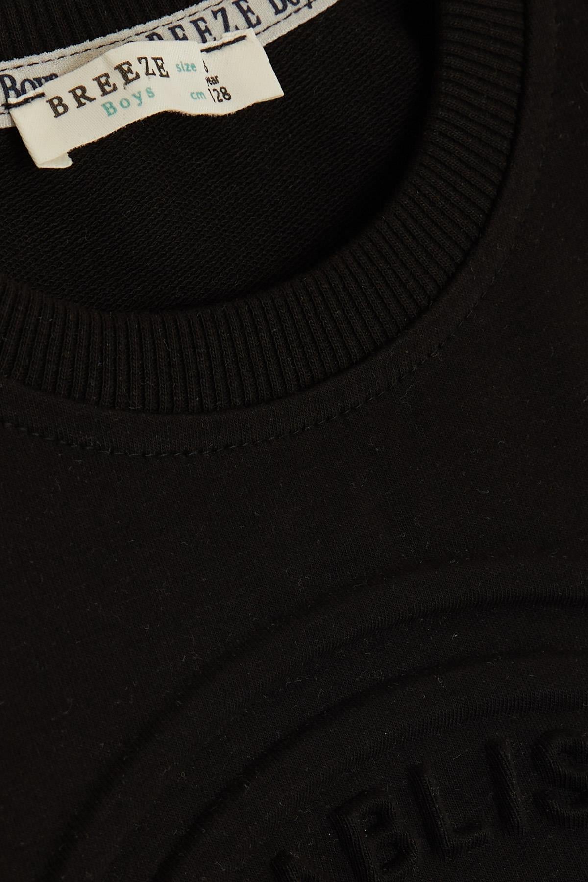 Breeze Erkek Çocuk Sweatshirt Kabartma Yazı Baskılı Siyah (6-12 Yaş)