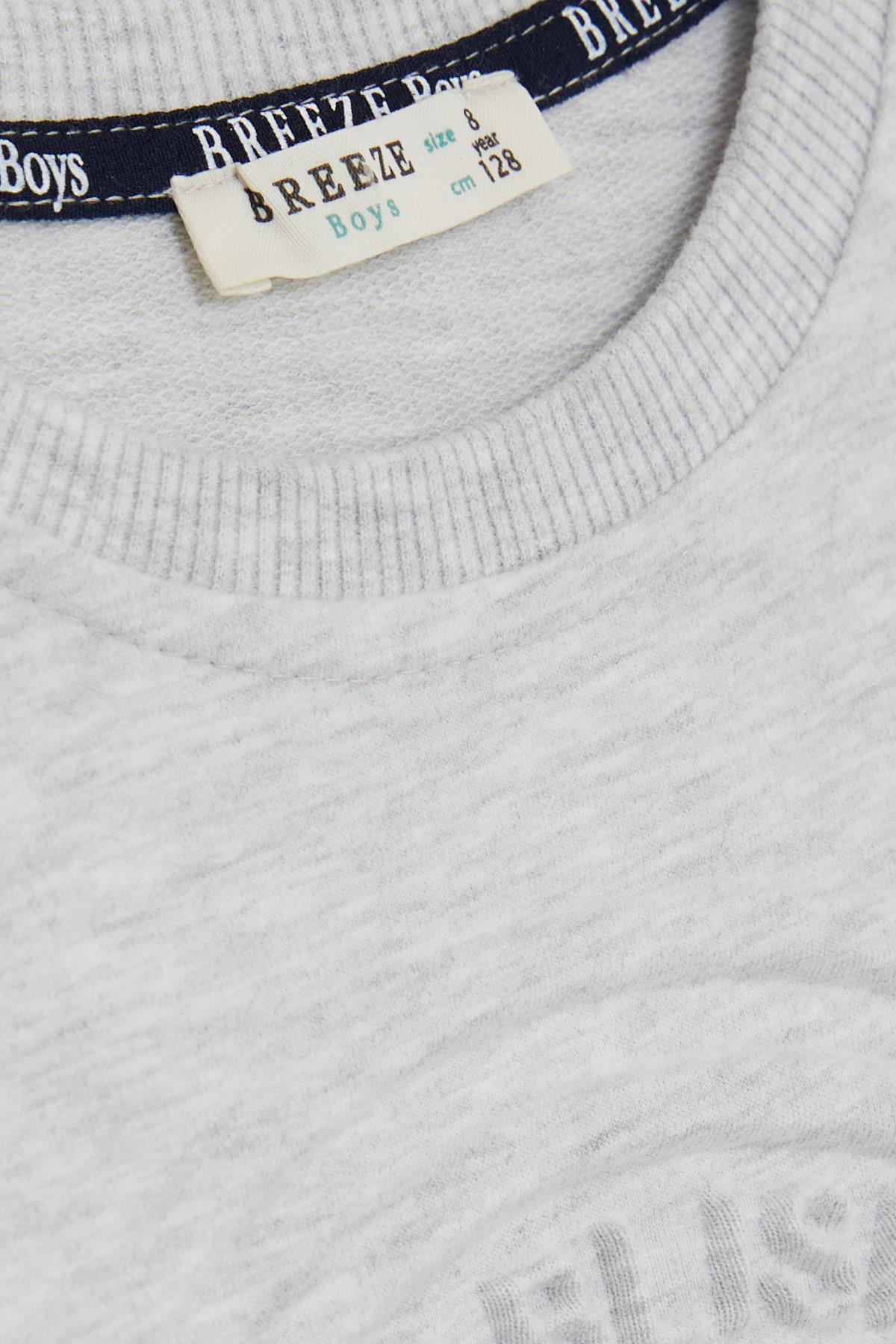 Breeze Erkek Çocuk Sweatshirt Kabartma Yazı Baskılı Açık Gri Melanj (9 Yaş)