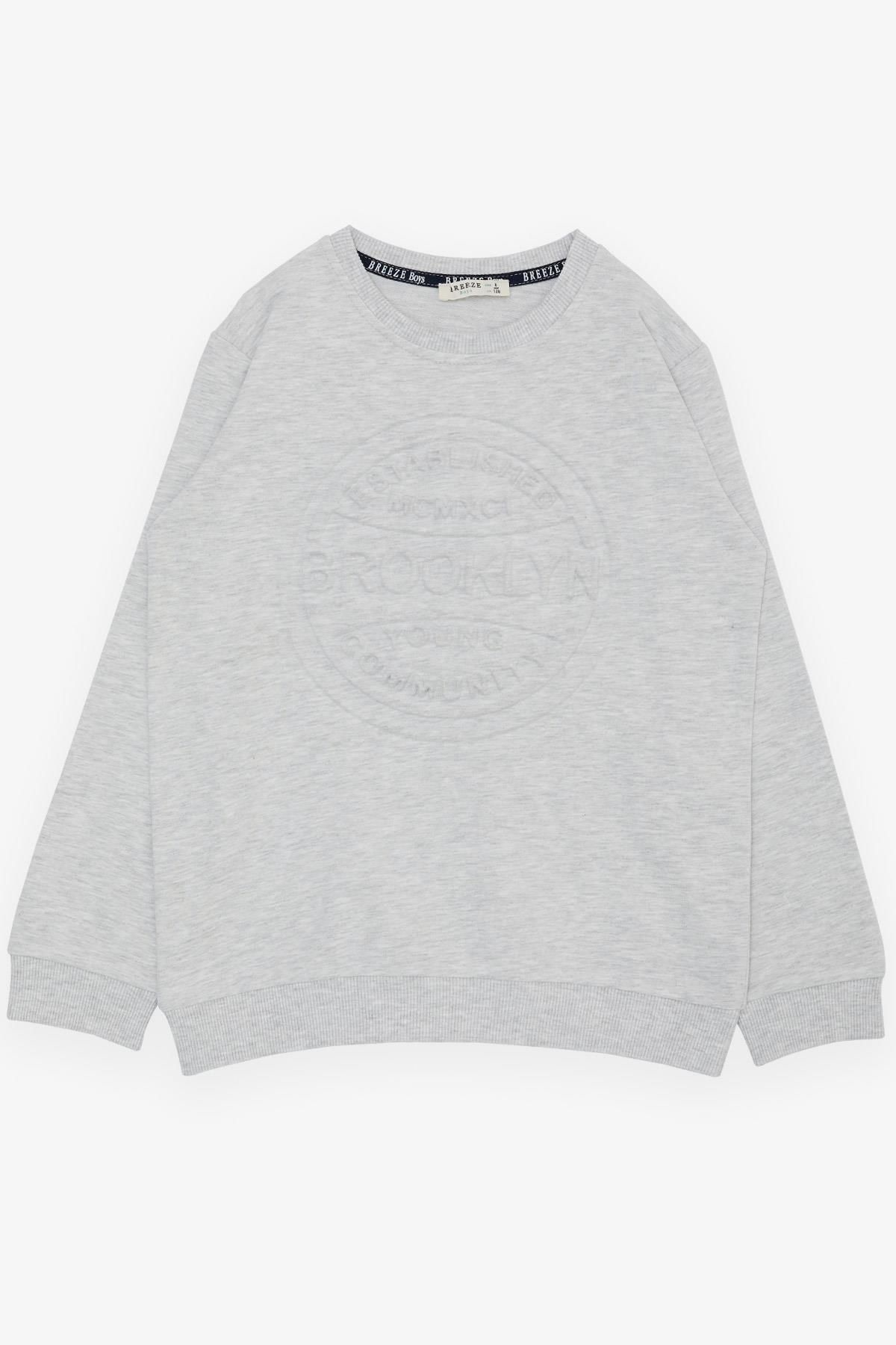 Breeze Erkek Çocuk Sweatshirt Kabartma Yazı Baskılı Açık Gri Melanj (9 Yaş)