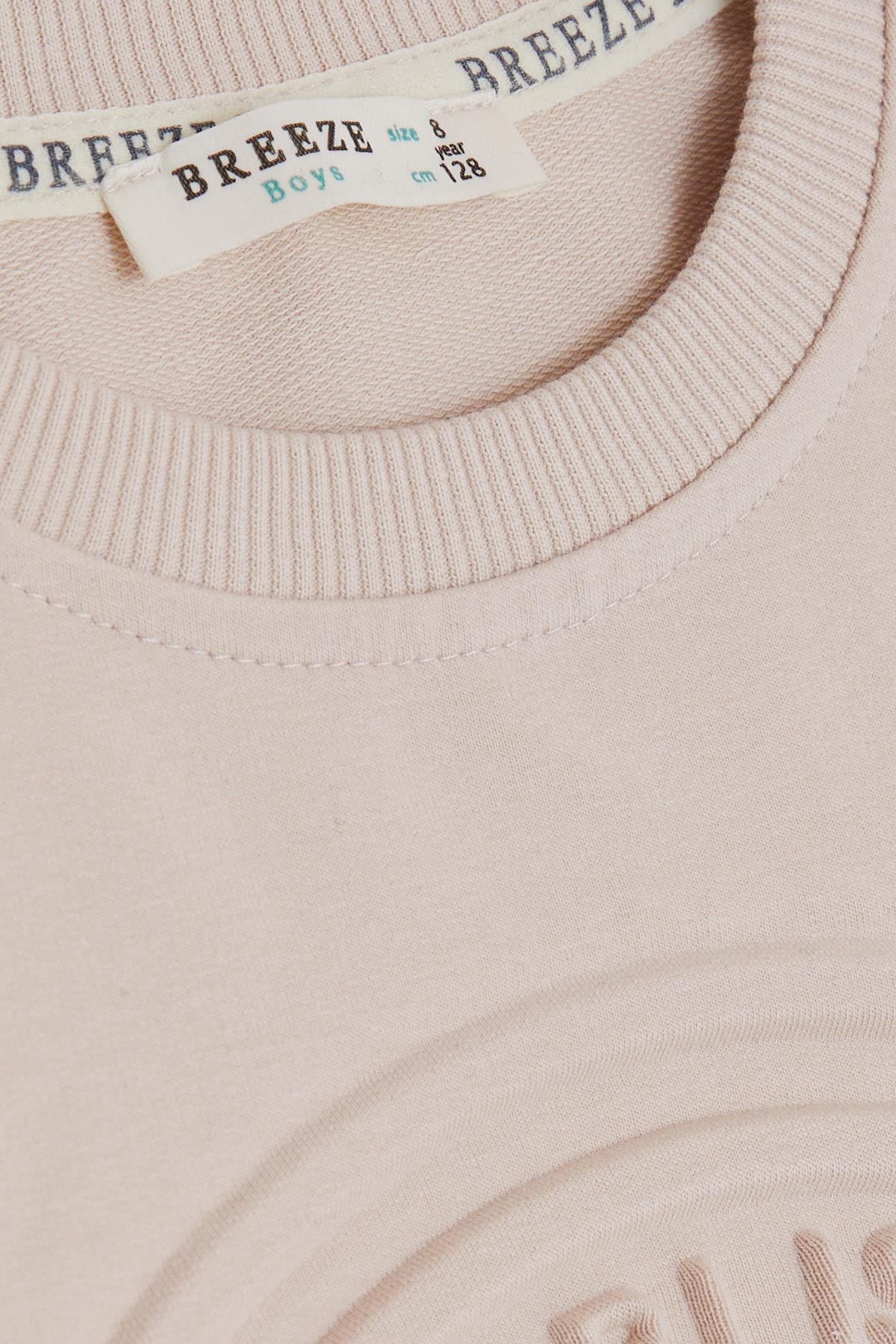 Breeze Erkek Çocuk Sweatshirt Kabartma Yazı Baskılı Bej (6-12 Yaş)