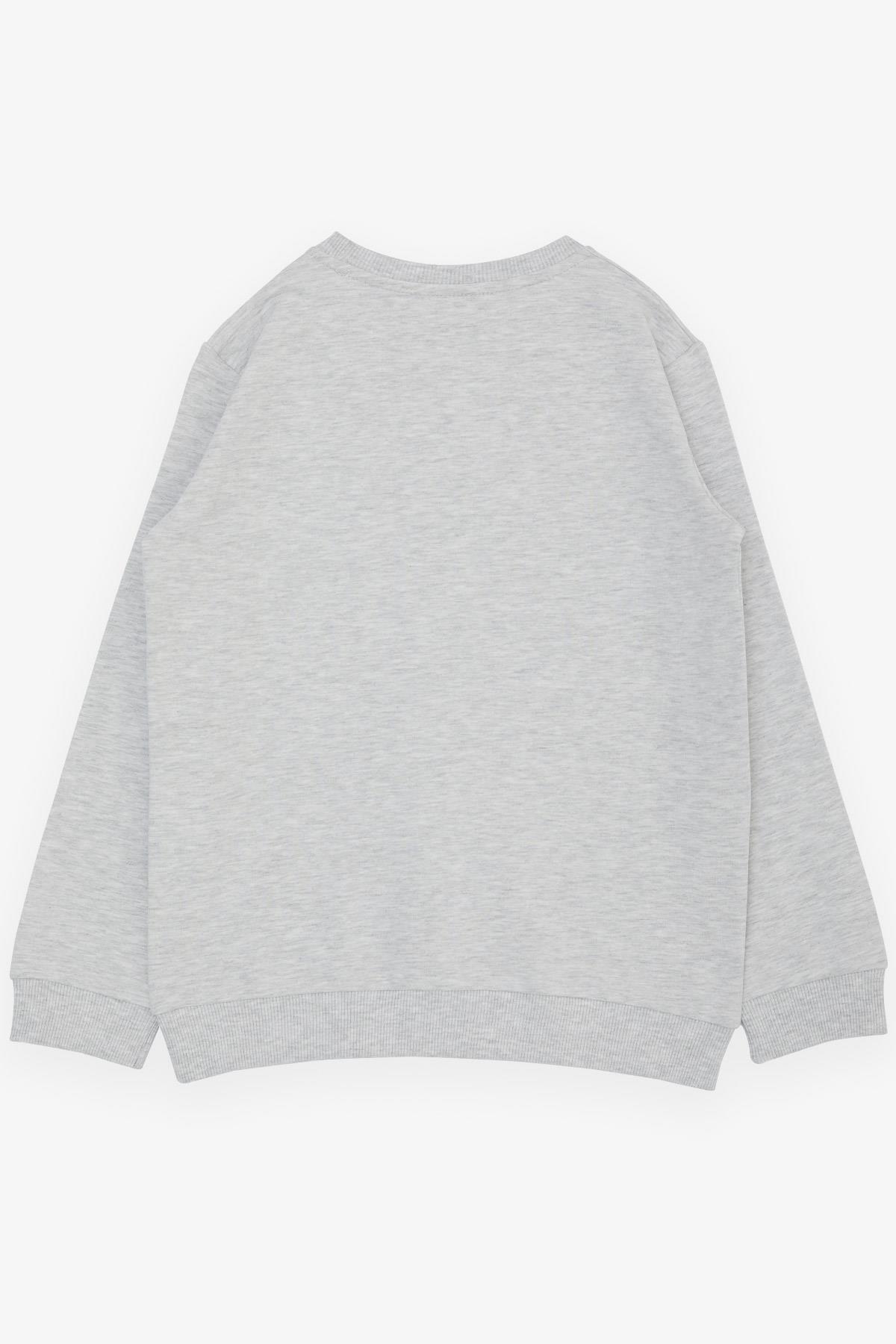 Breeze Erkek Çocuk Sweatshirt Kabartma Yazı Baskılı Açık Gri Melanj (9 Yaş)