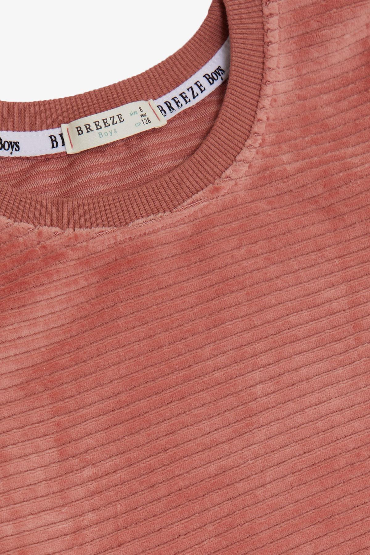 Breeze Erkek Çocuk Sweatshirt Kadife Basic Gülkurusu (4-8 Yaş)