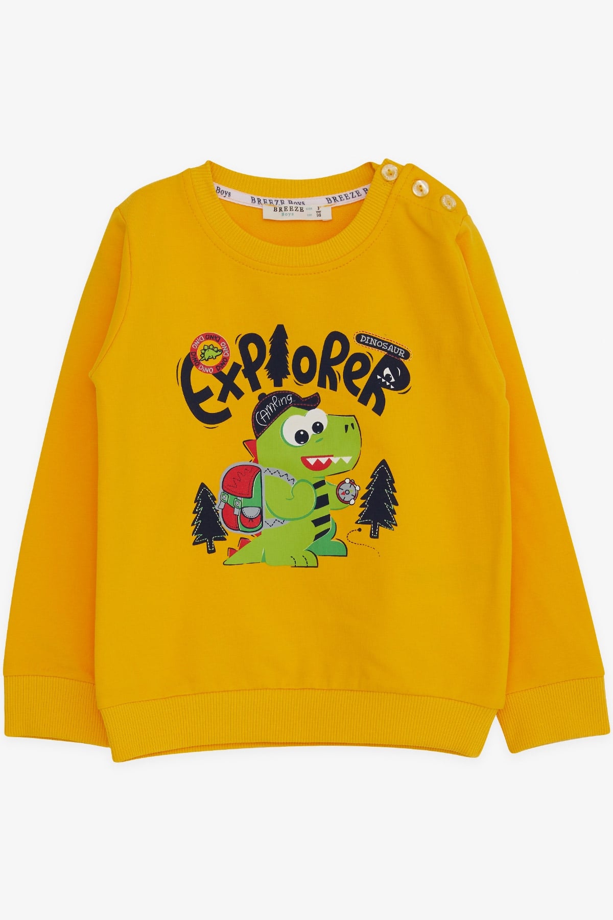 Breeze Erkek Çocuk Sweatshirt Kampçı Dinazor Baskılı Sarı (1.5-5 Yaş)