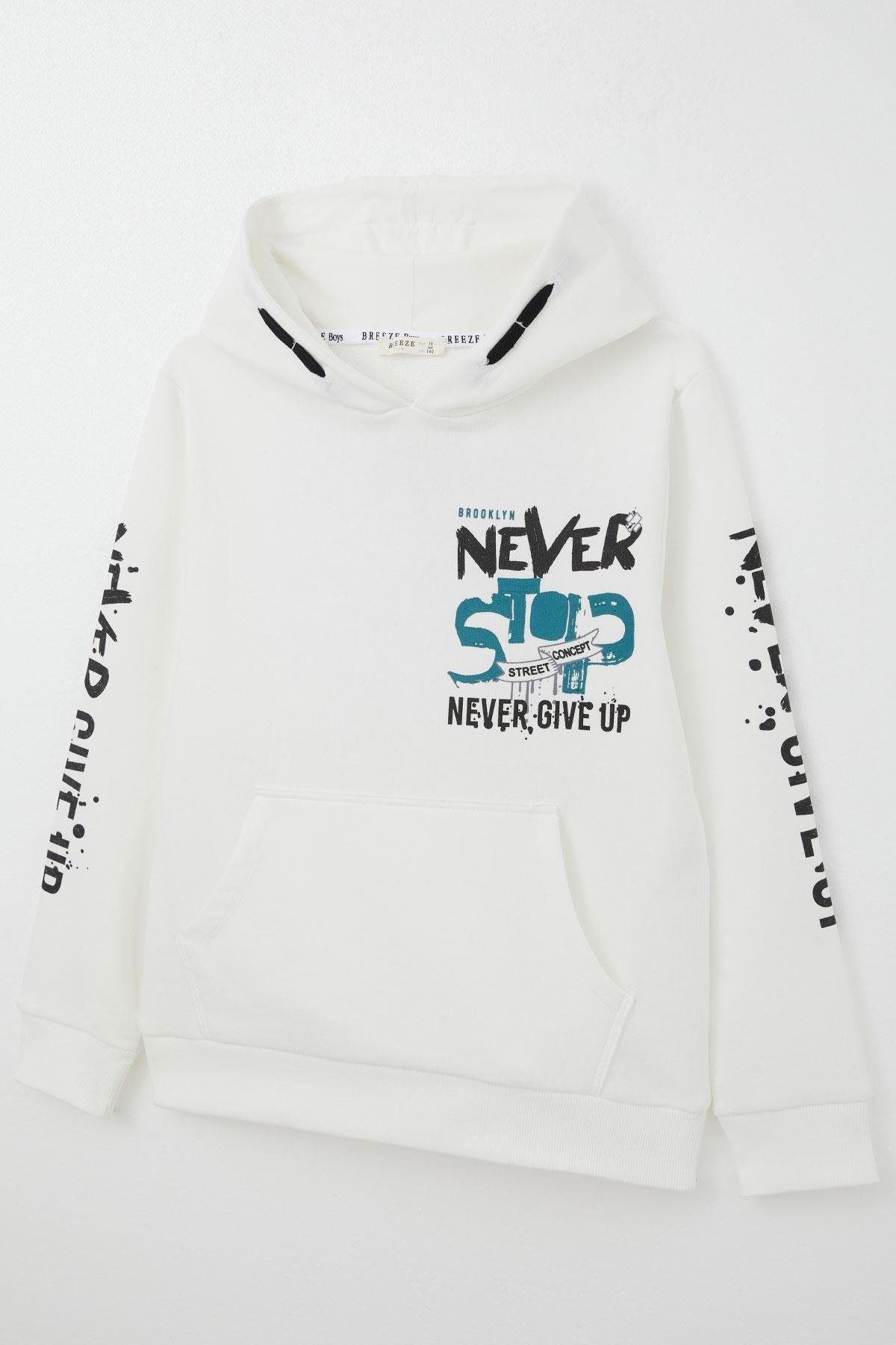 Breeze Erkek Çocuk Sweatshirt Kanguru Cepli Kapüşonlu Ekru (9-16 Yaş)