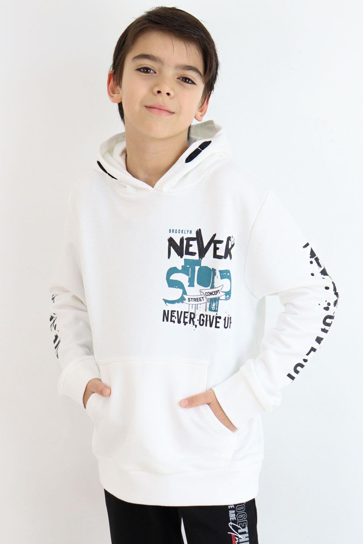 Breeze Erkek Çocuk Sweatshirt Kanguru Cepli Kapüşonlu Ekru (9-16 Yaş)