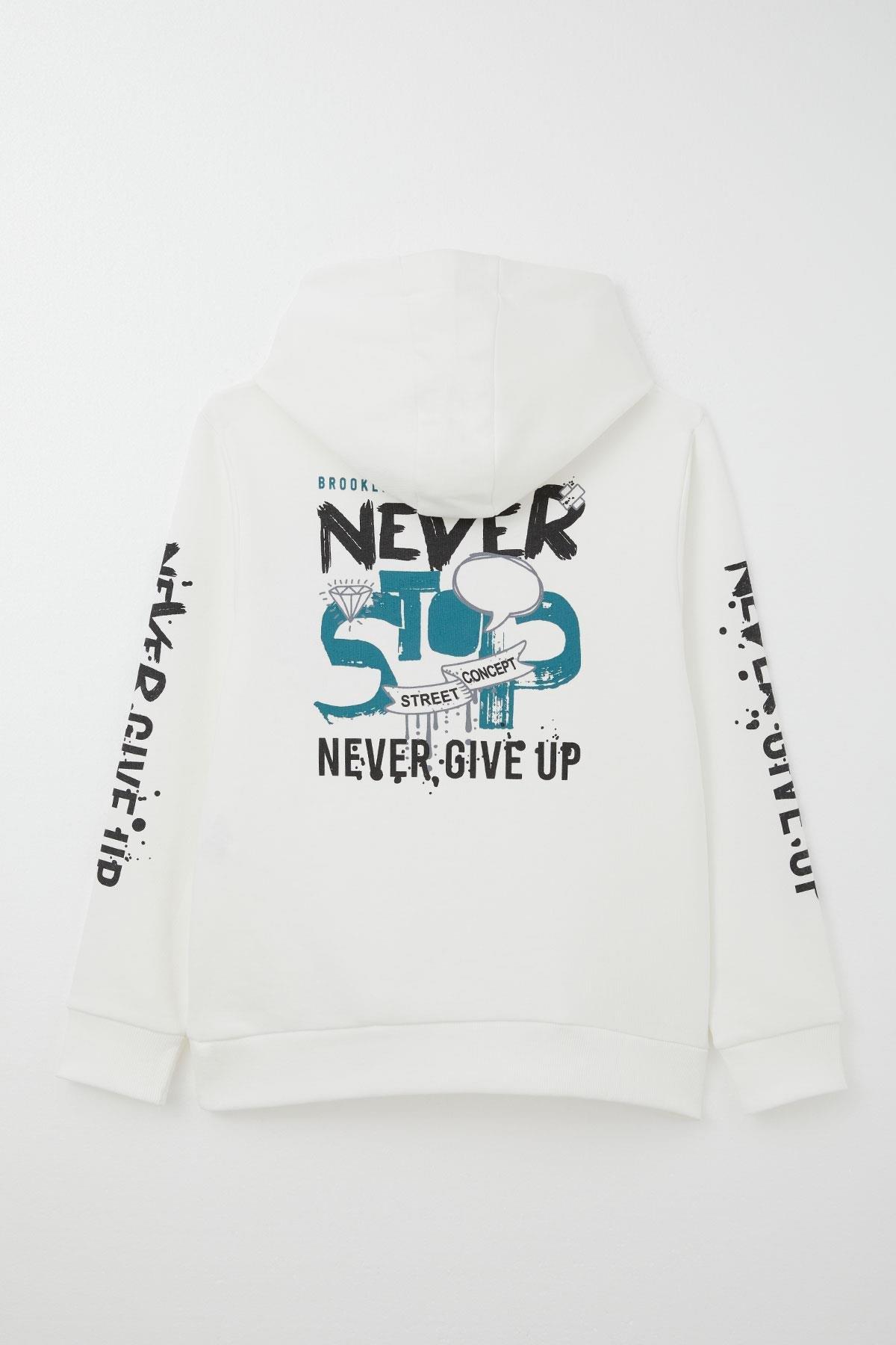 Breeze Erkek Çocuk Sweatshirt Kanguru Cepli Kapüşonlu Ekru (9-16 Yaş)