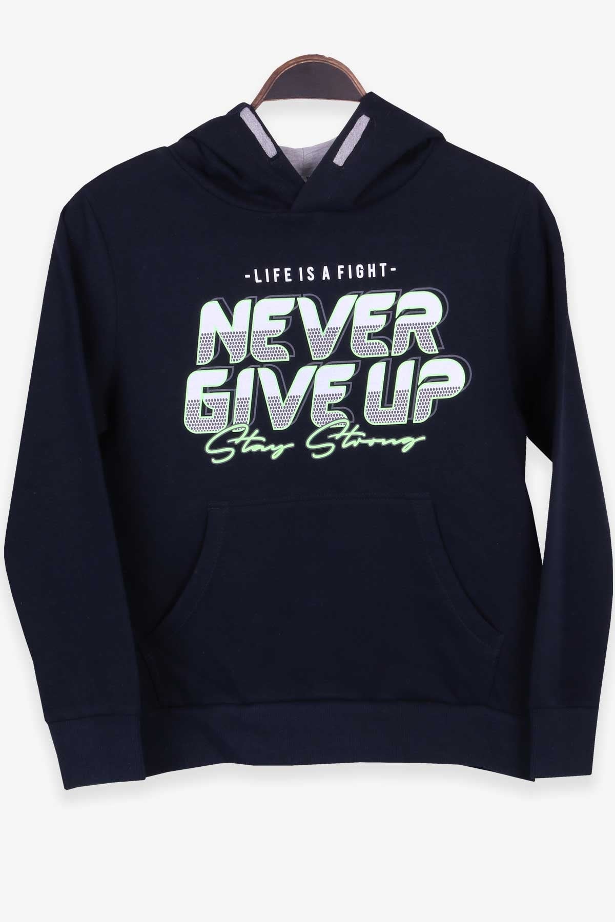 Breeze Erkek Çocuk Sweatshirt Kanguru Cepli Baskılı Lacivert (9-15 Yaş)