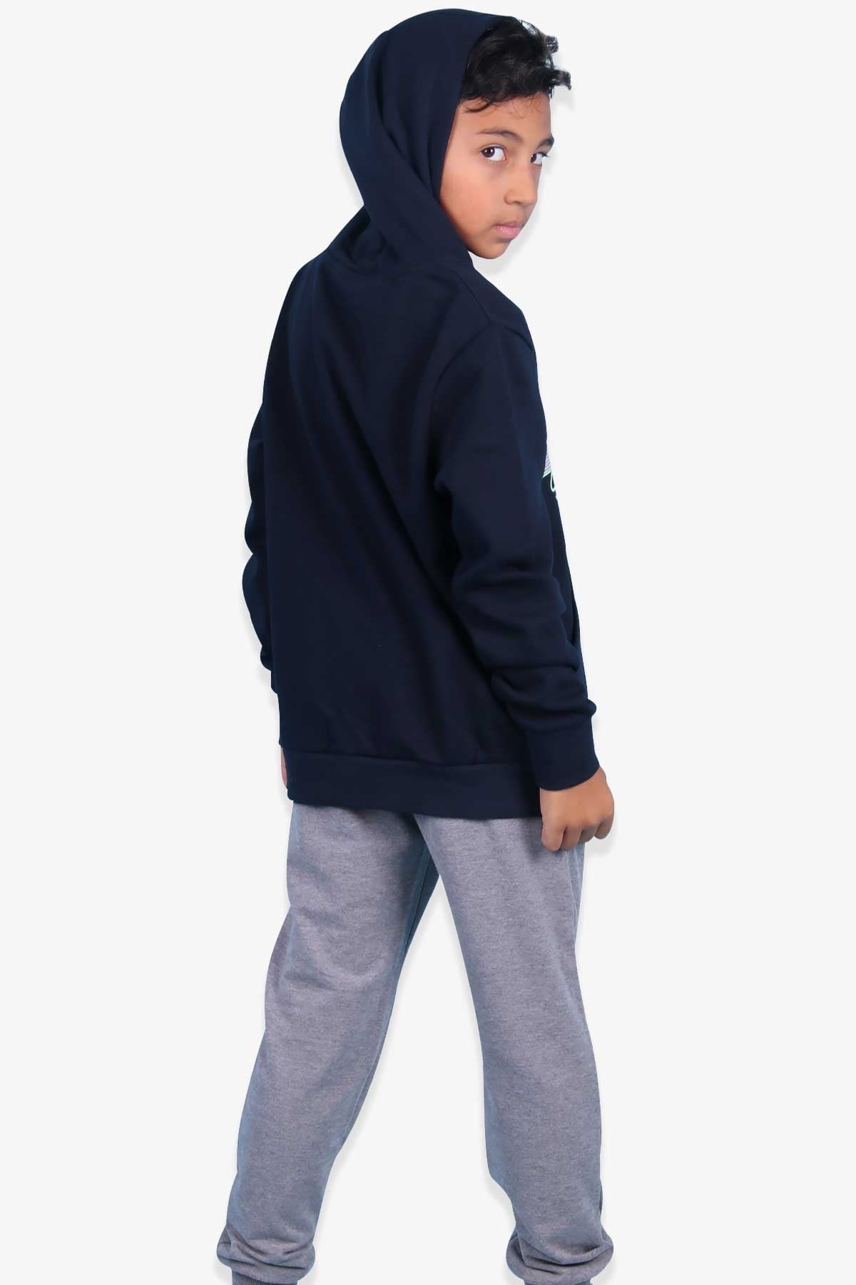 Breeze Erkek Çocuk Sweatshirt Kanguru Cepli Baskılı Lacivert (9-15 Yaş)