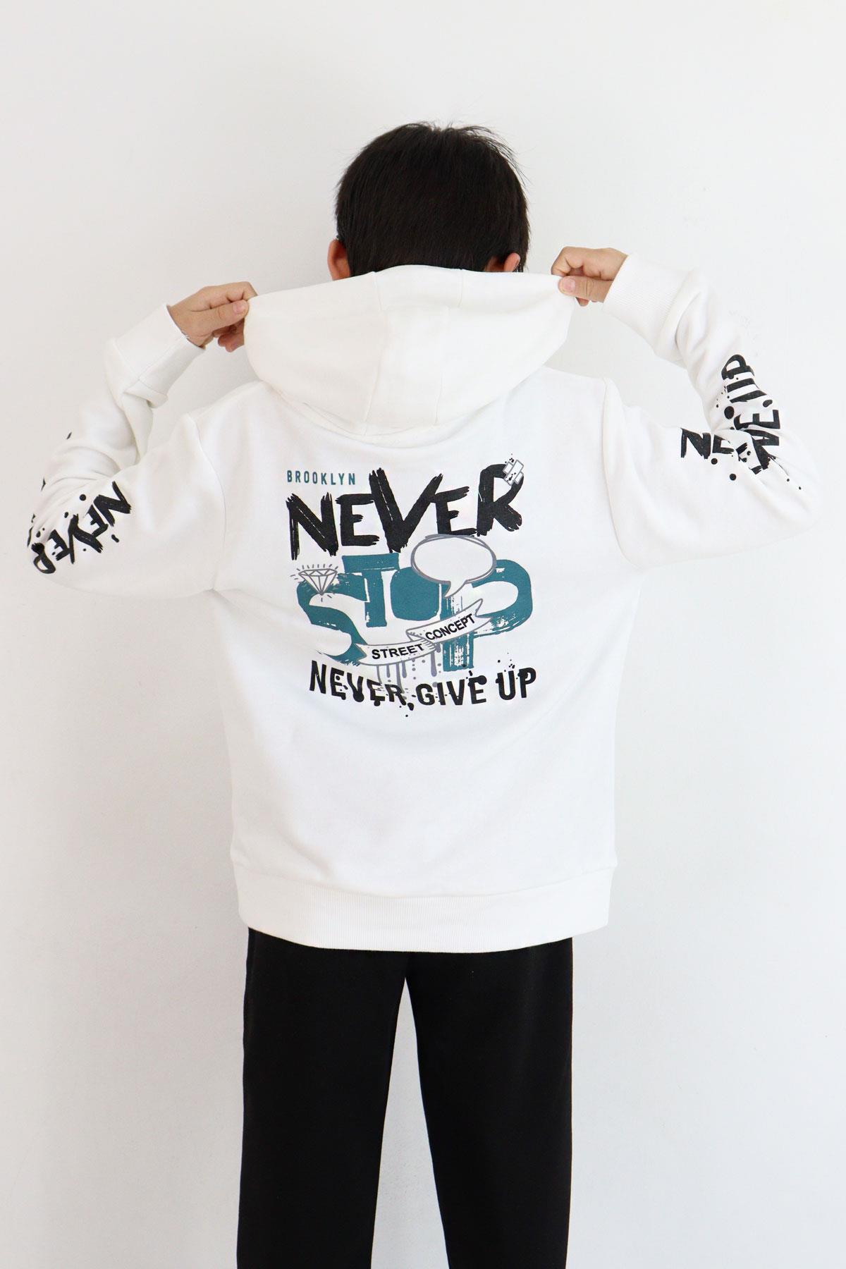 Breeze Erkek Çocuk Sweatshirt Kanguru Cepli Kapüşonlu Ekru (9-16 Yaş)