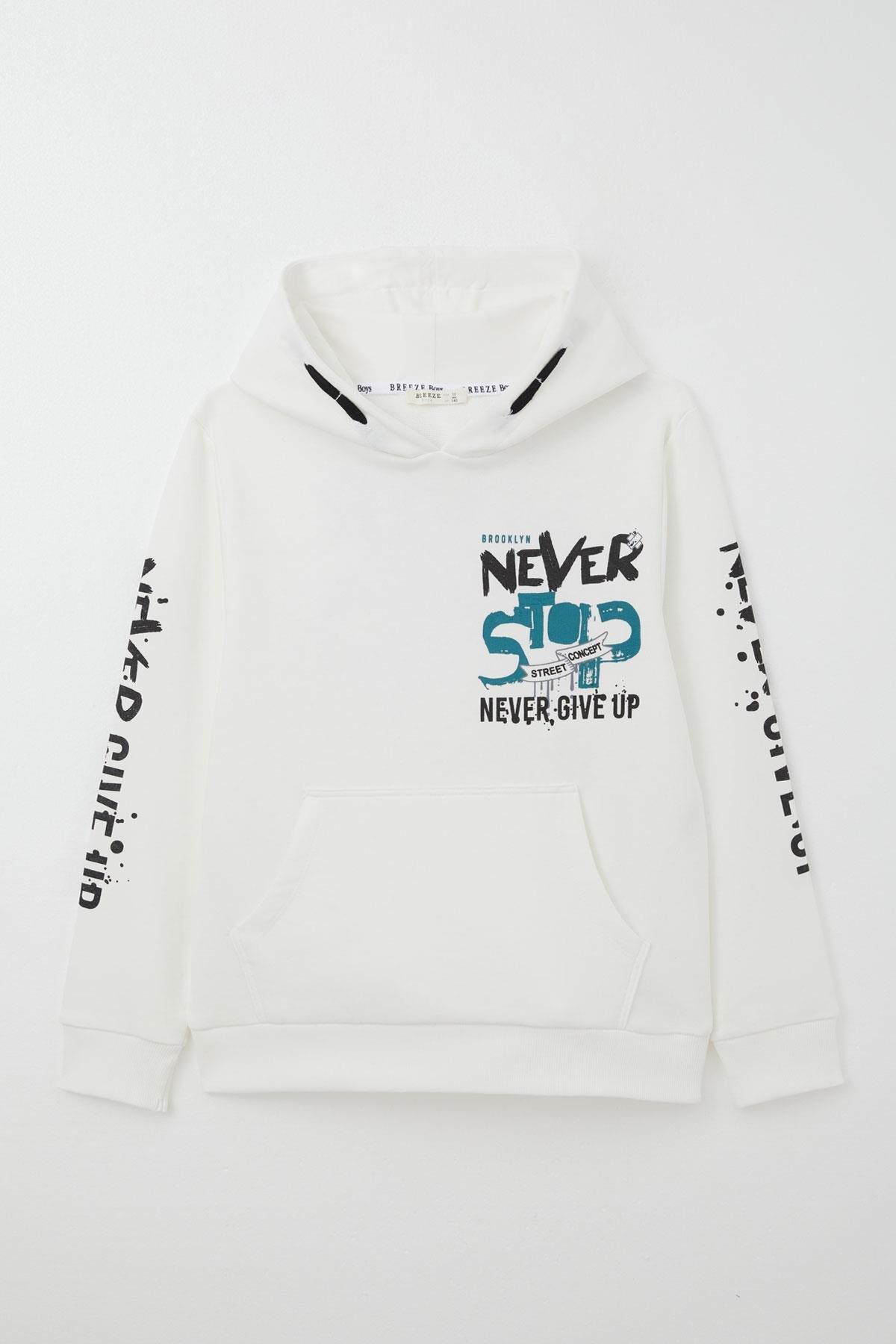 Breeze Erkek Çocuk Sweatshirt Kanguru Cepli Kapüşonlu Ekru (9-16 Yaş)