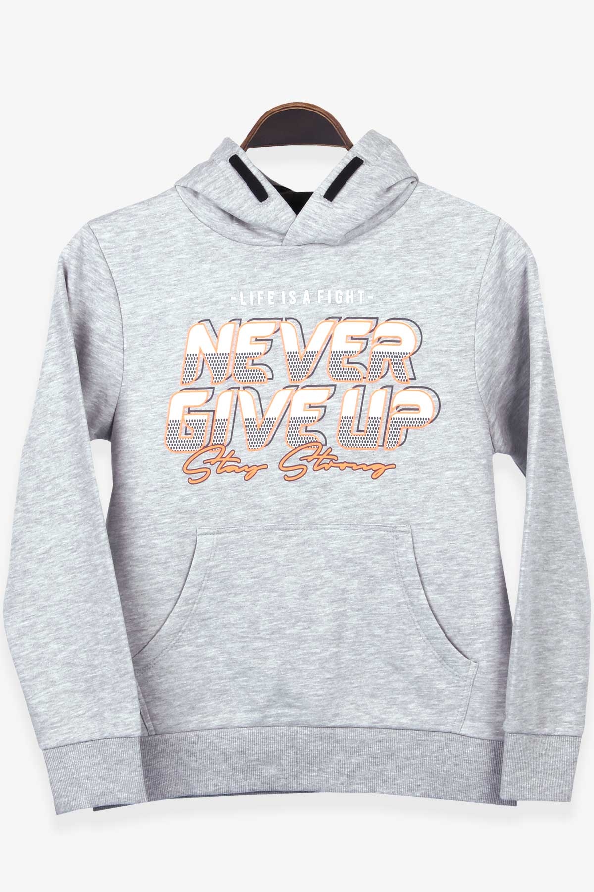 Breeze Erkek Çocuk Sweatshirt Kanguru Cepli Baskılı Gri Melanj (9-15 Yaş)