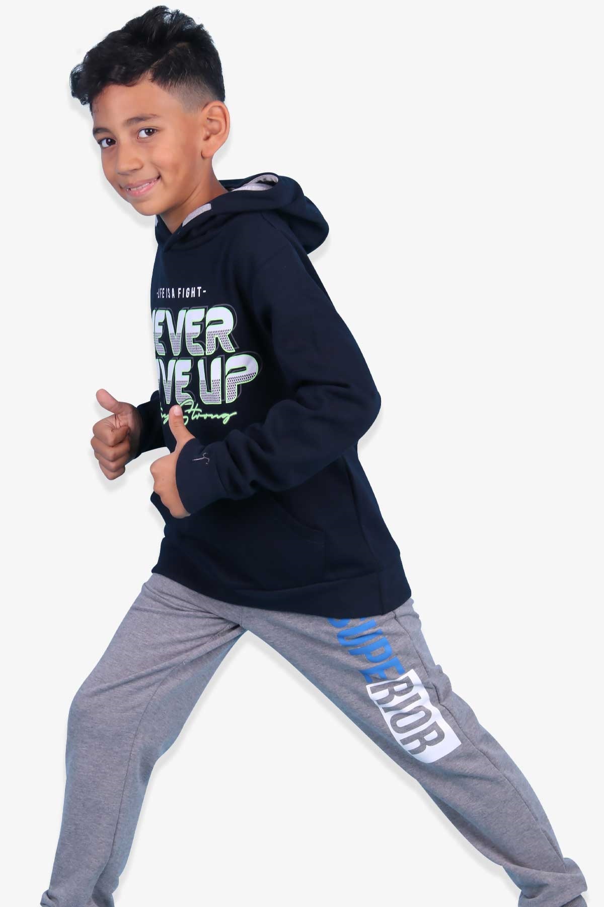 Breeze Erkek Çocuk Sweatshirt Kanguru Cepli Baskılı Lacivert (9-15 Yaş)