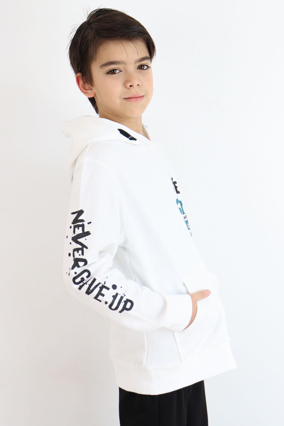 Breeze Erkek Çocuk Sweatshirt Kanguru Cepli Kapüşonlu Ekru (9-16 Yaş)