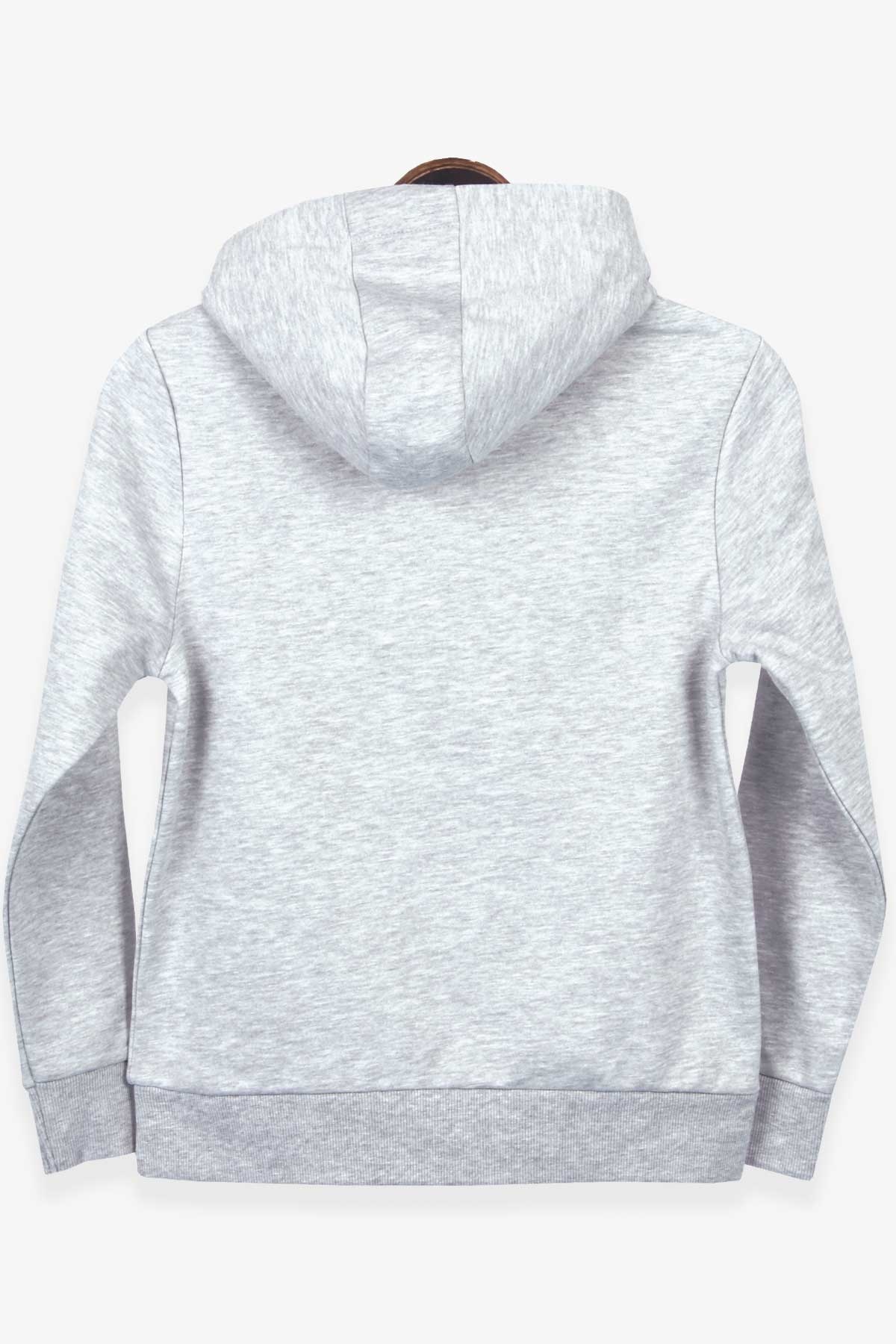 Breeze Erkek Çocuk Sweatshirt Kanguru Cepli Baskılı Gri Melanj (9-15 Yaş)