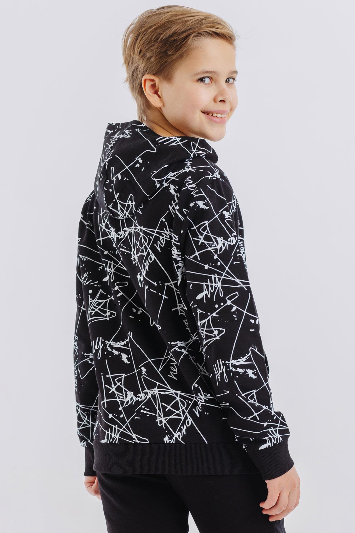 Breeze Erkek Çocuk Sweatshirt Kanguru Cepli Kapüşonlu Yazı Nakışlı Siyah (8 Yaş)