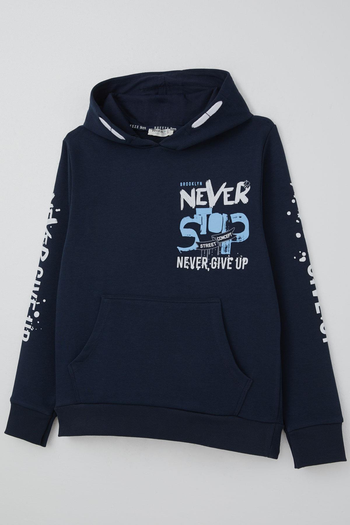 Breeze Erkek Çocuk Sweatshirt Kanguru Cepli Kapüşonlu Lacivert (9-16 Yaş)