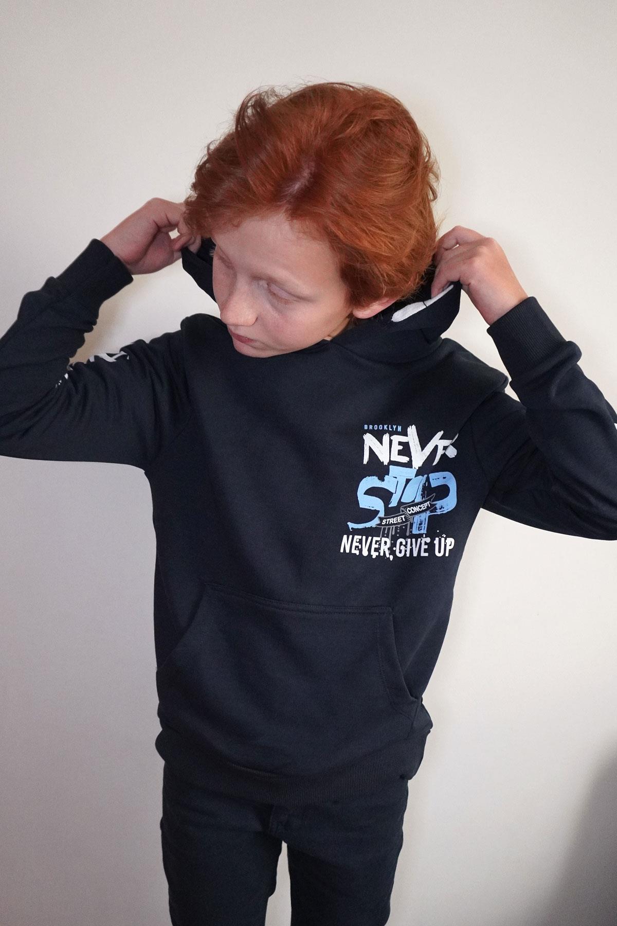 Breeze Erkek Çocuk Sweatshirt Kanguru Cepli Kapüşonlu Lacivert (9-16 Yaş)