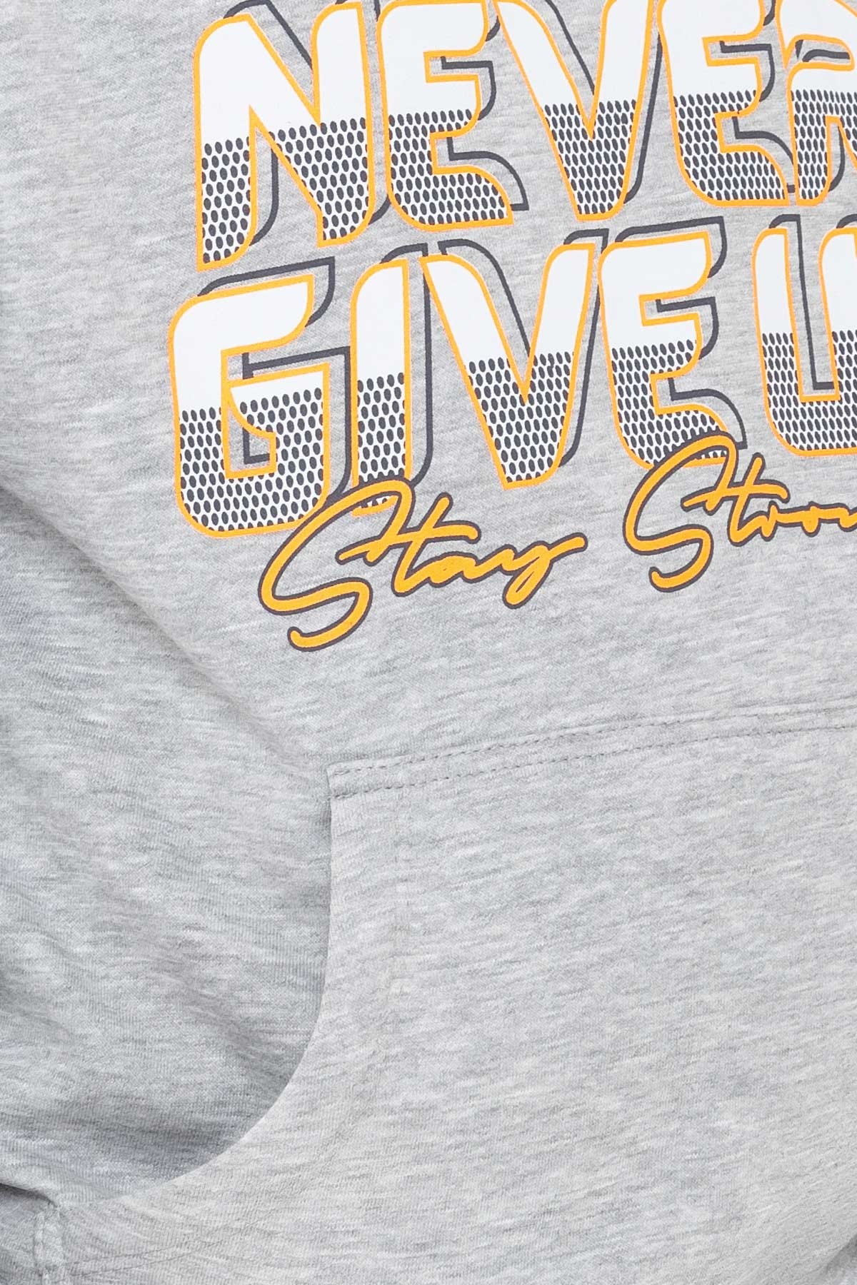 Breeze Erkek Çocuk Sweatshirt Kanguru Cepli Baskılı Gri Melanj (9-15 Yaş)