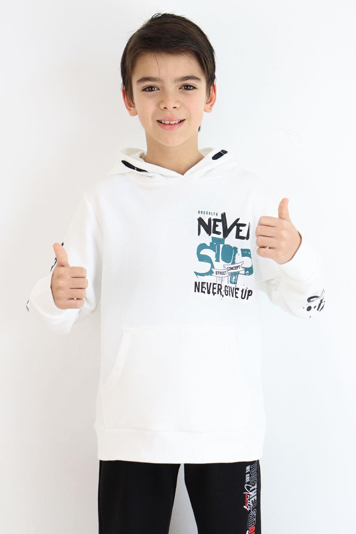 Breeze Erkek Çocuk Sweatshirt Kanguru Cepli Kapüşonlu Ekru (9-16 Yaş)