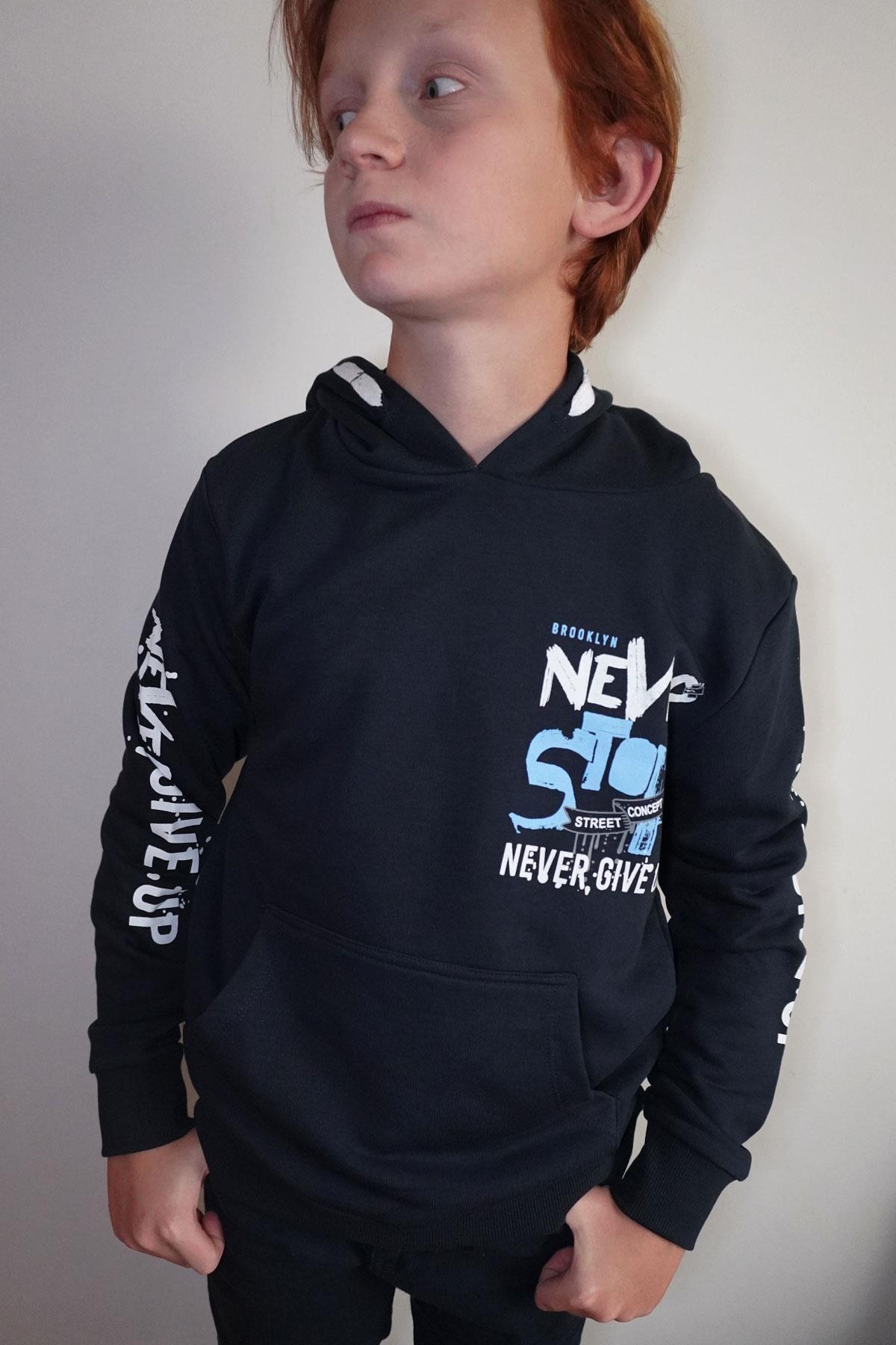 Breeze Erkek Çocuk Sweatshirt Kanguru Cepli Kapüşonlu Lacivert (9-16 Yaş)