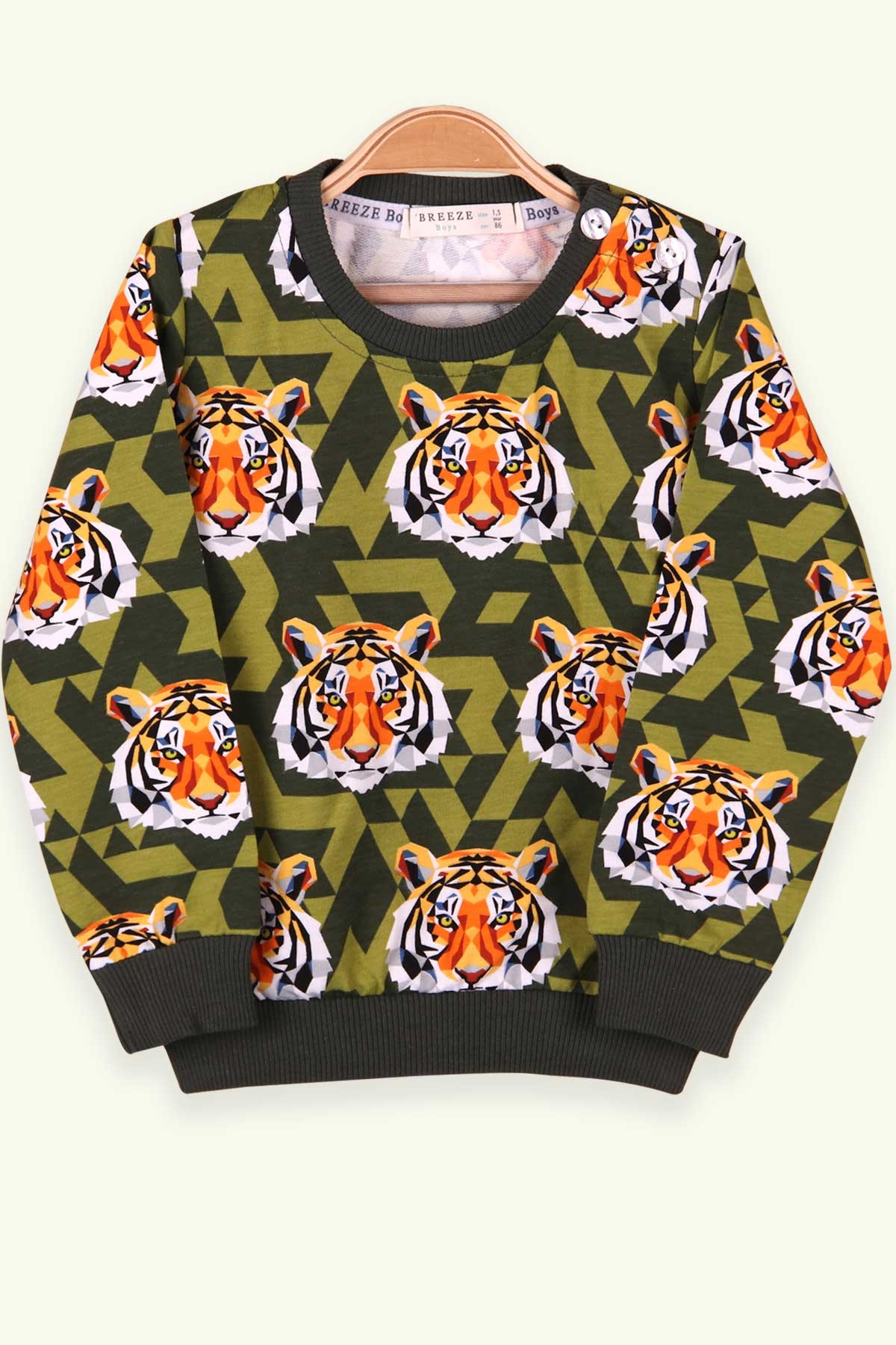 Breeze Erkek Çocuk Sweatshirt Kaplanlı Yeşil (1.5-5 Yaş)